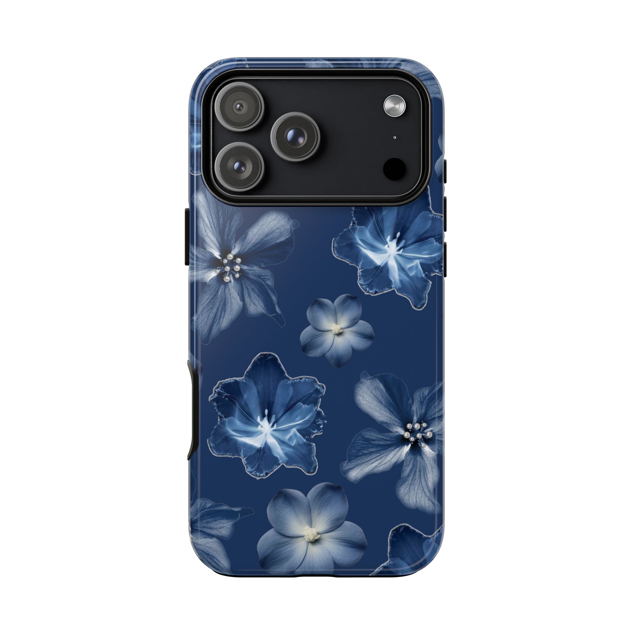 Navy Floral Tough Phone Case — Blue Bloom Protective Cover