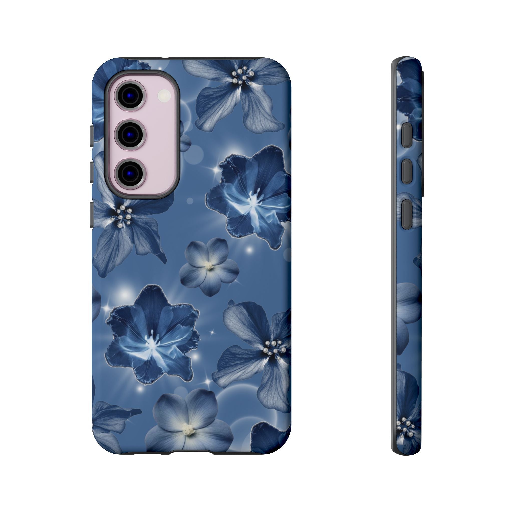 Blue Floral Tough Phone Case — Protective Blossom Design