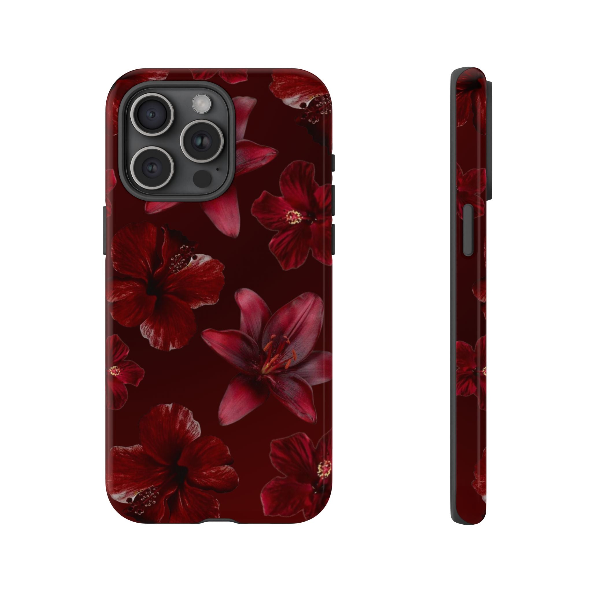 Tough Cases - Dark Red Floral Phone Case
