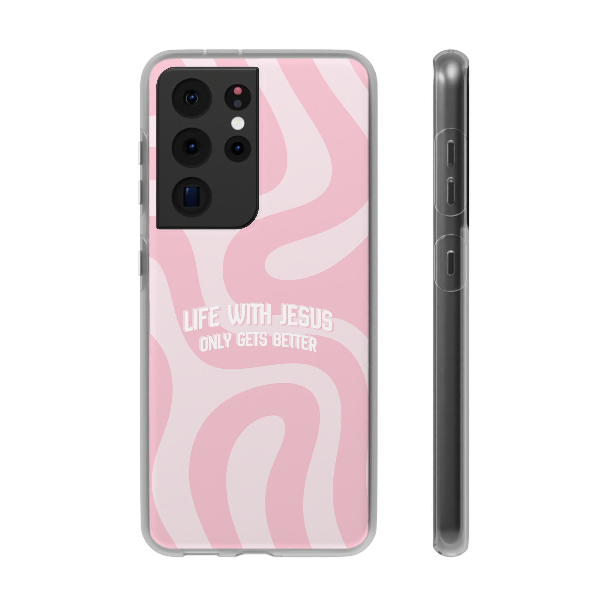 Pink Swirl Phone Case — "Life with Jesus Only Gets Better" Christian iPhone Cover