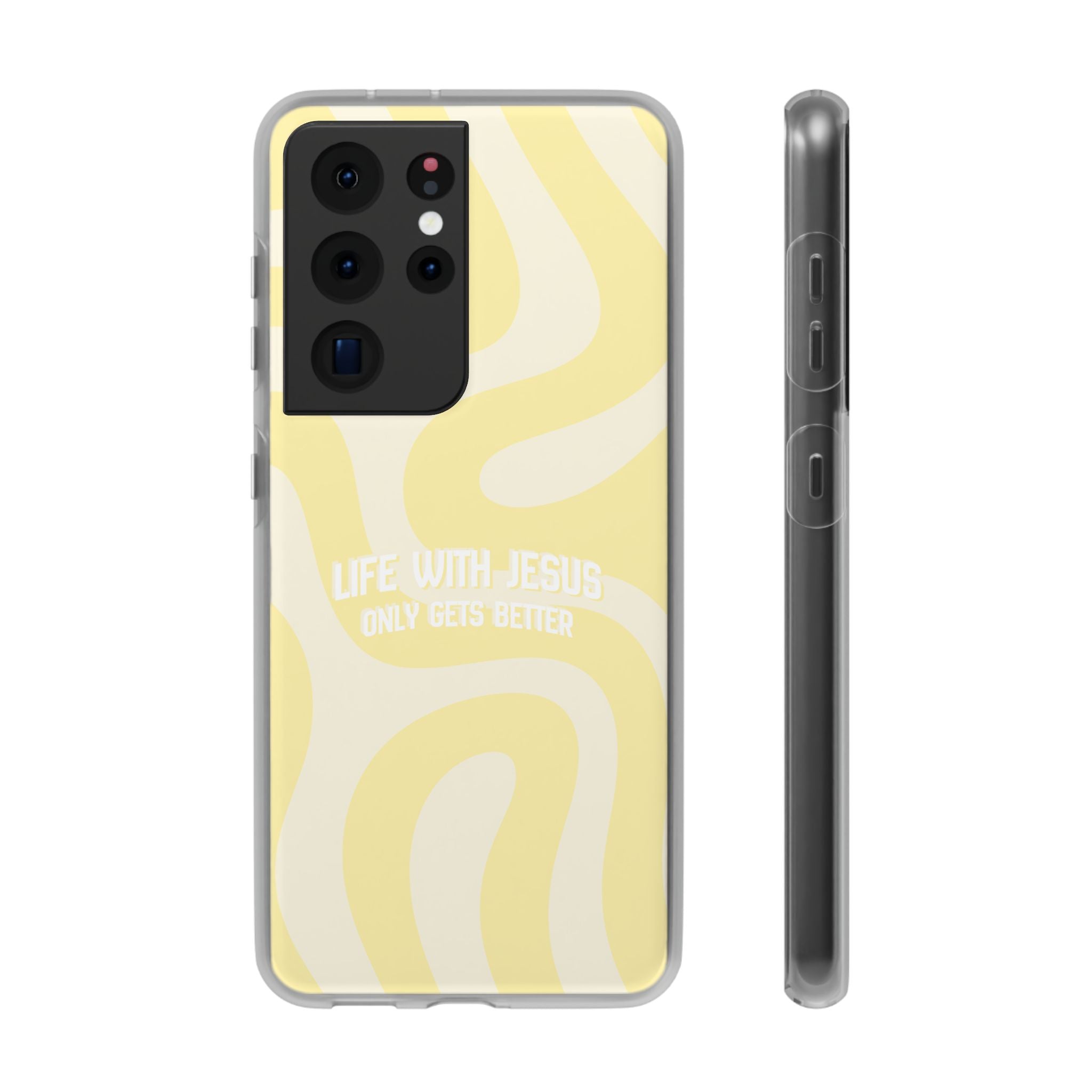 Christian Phone Case - "Life With Jesus Only Gets Better" Yellow Swirl Flexi Case