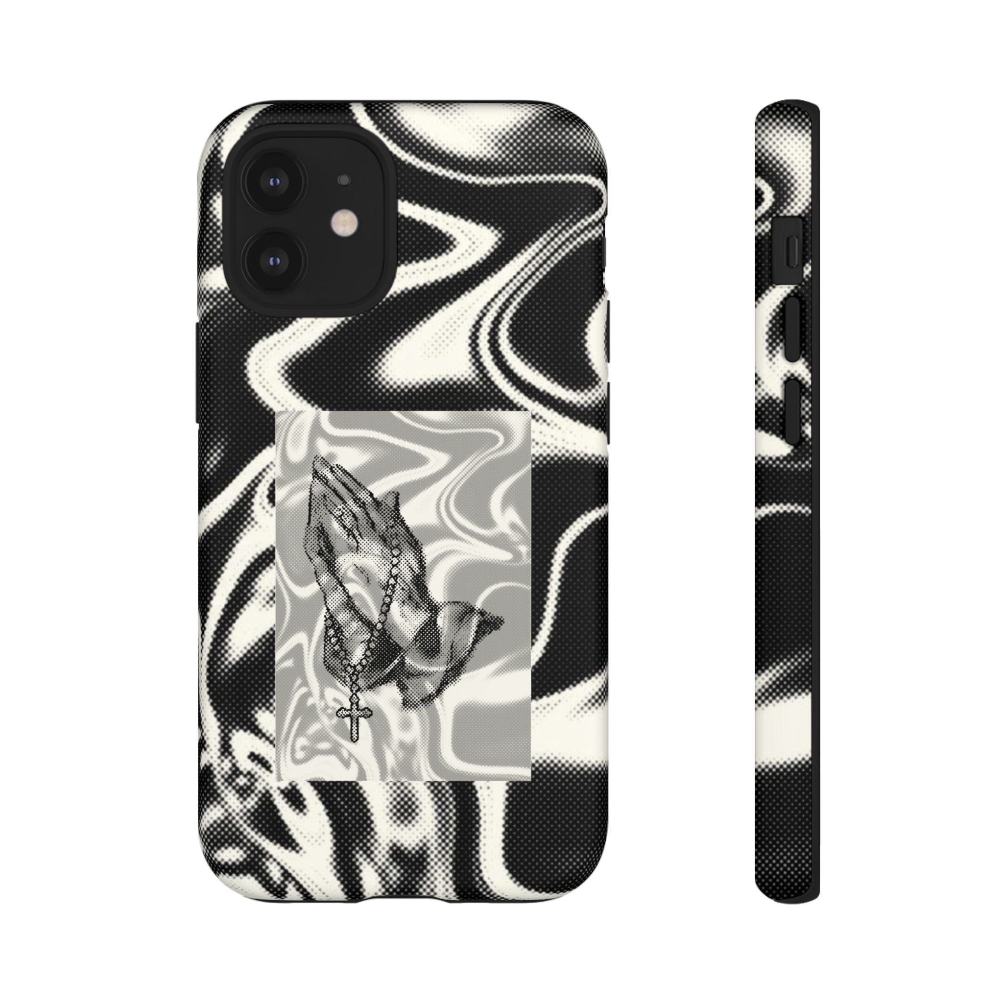 Praying Hands Phone Case – Black White Marble Spiritual Design