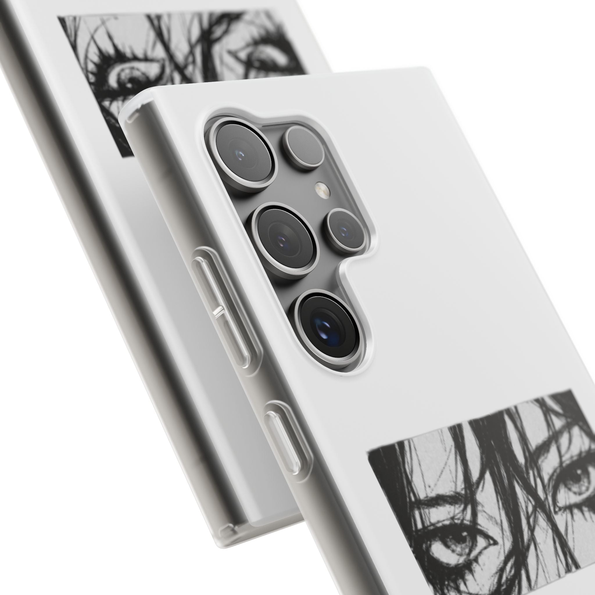 Anime Eyes Illustration Phone Case - Moody Black & White Flexi Case