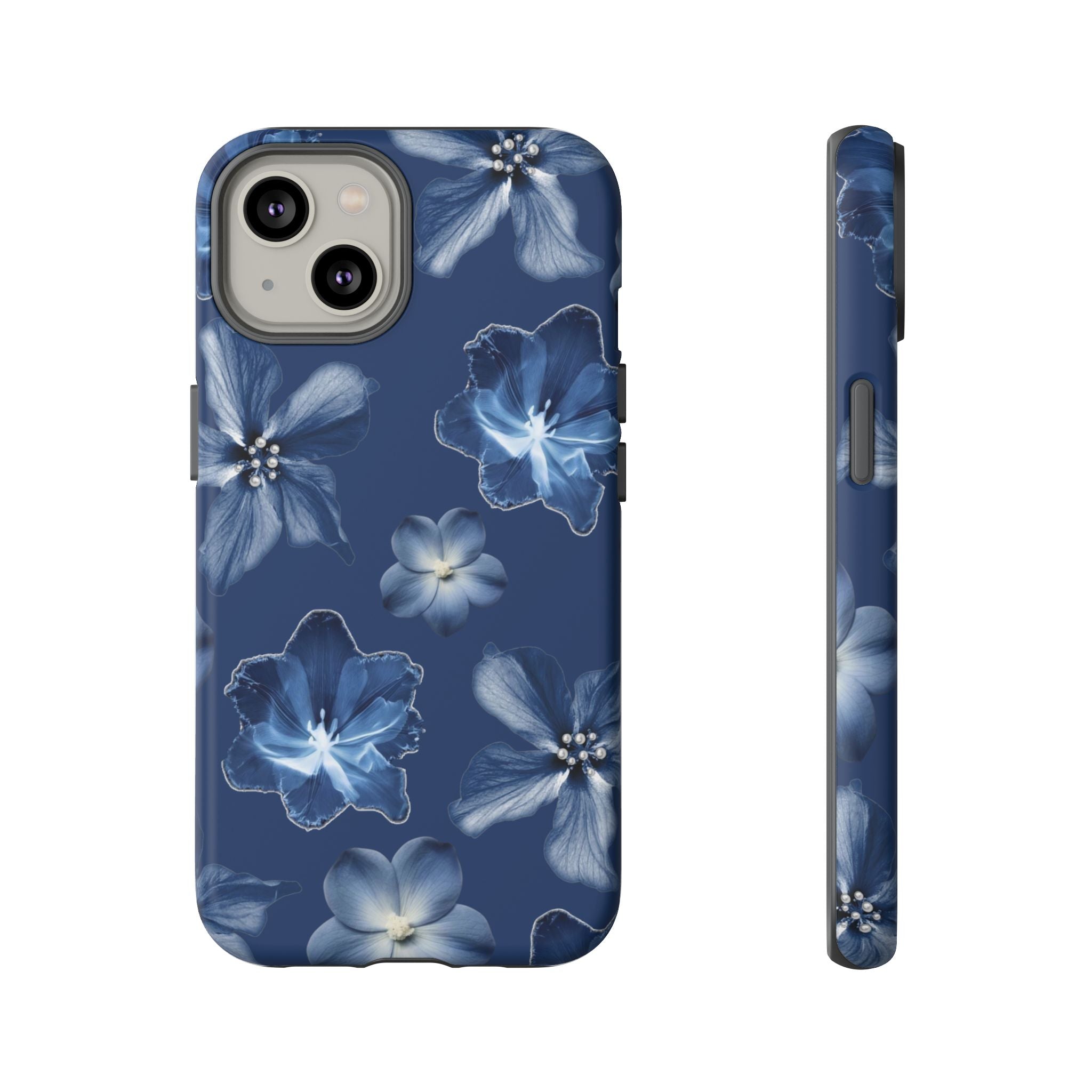 Navy Floral Tough Phone Case — Blue Bloom Protective Cover