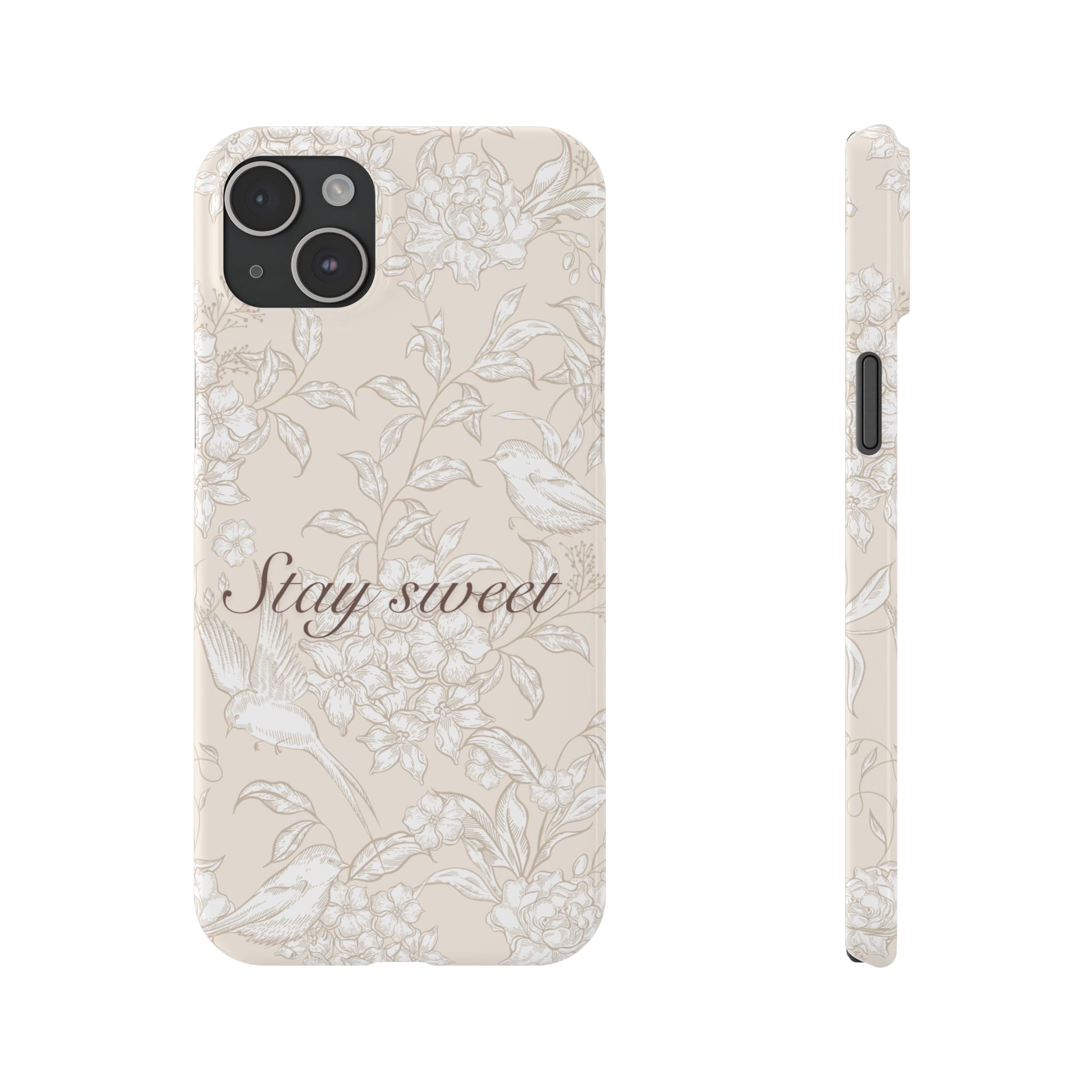 Stay Sweet Floral Slim Phone Case — Beige Bird & Blossom Protective Cover