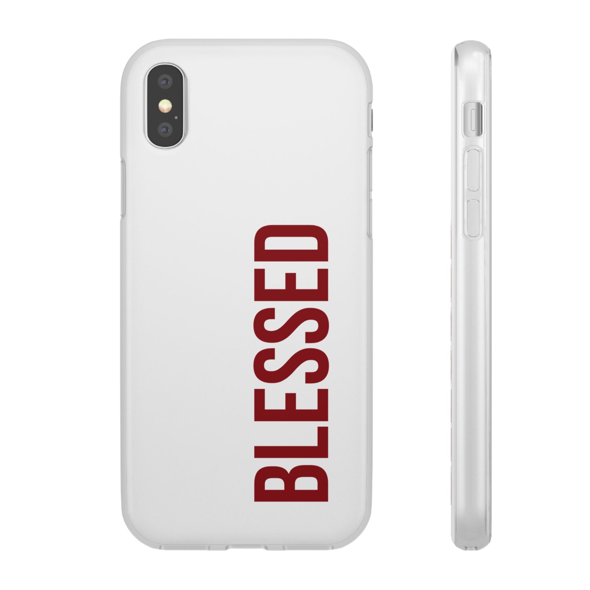 Blessed Phone Case — Vertical Red Typography Clear Flexi Case