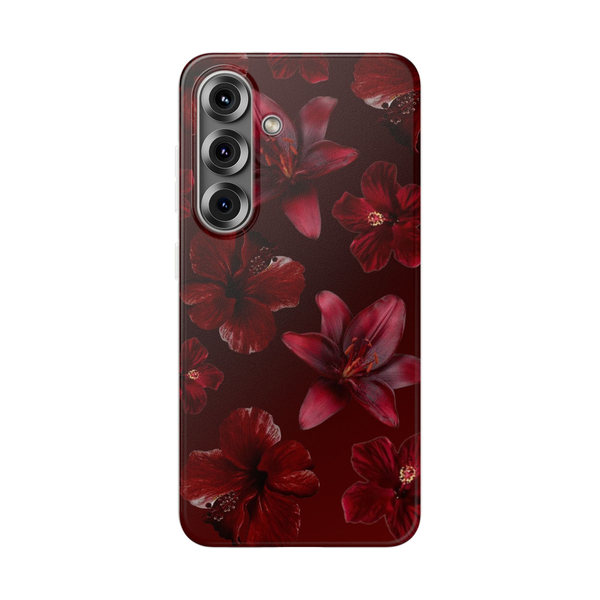 Red Floral Flexi Phone Case – Dark Burgundy Lily Pattern