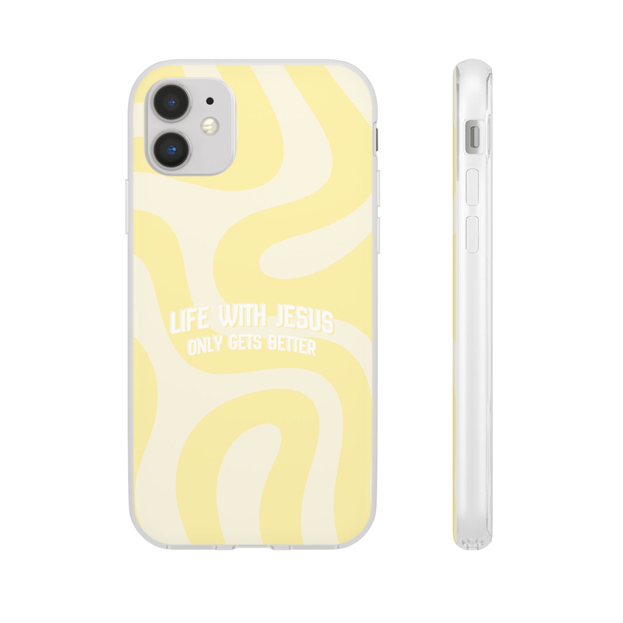 Christian Phone Case - "Life With Jesus Only Gets Better" Yellow Swirl Flexi Case
