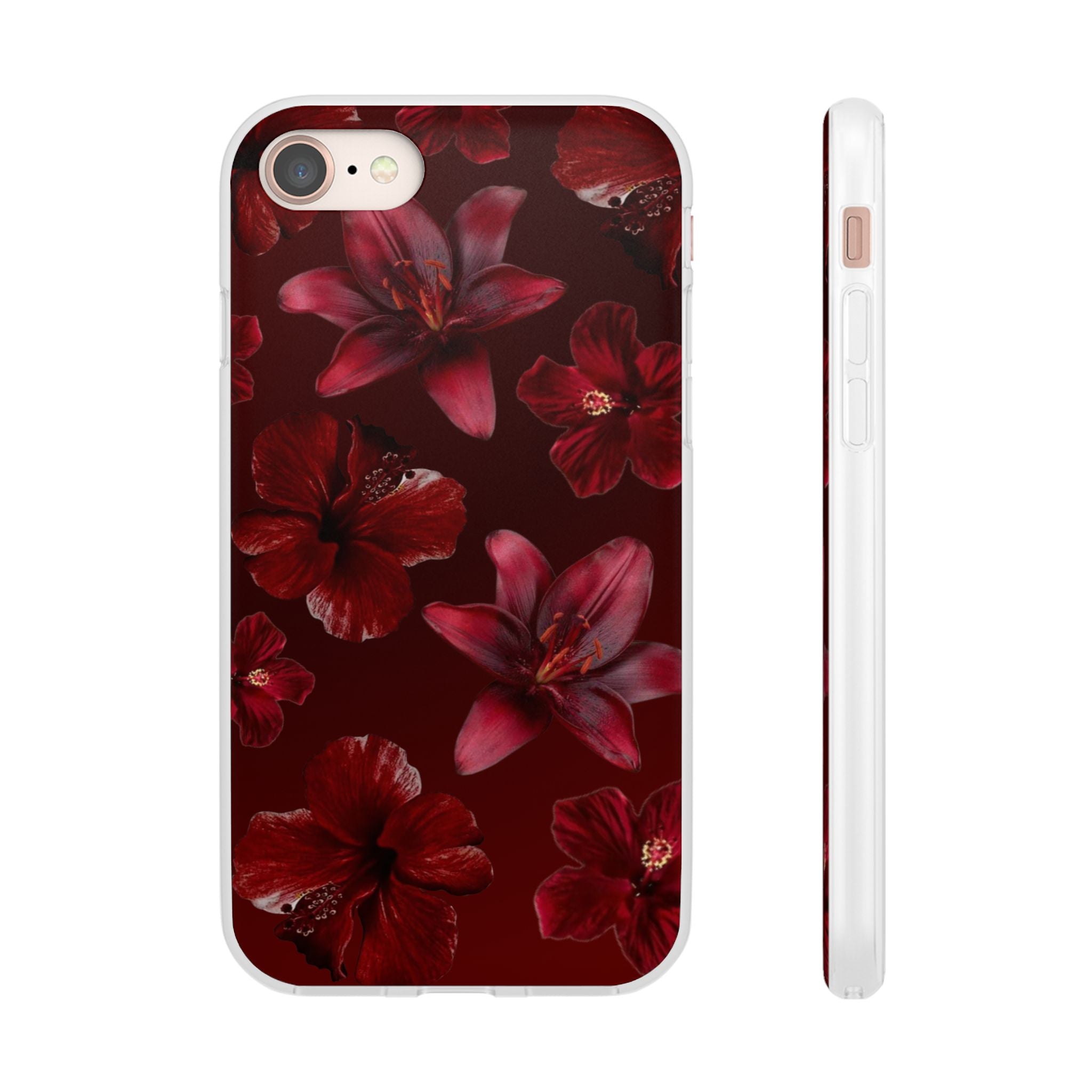 Red Floral Flexi Phone Case – Dark Burgundy Lily Pattern