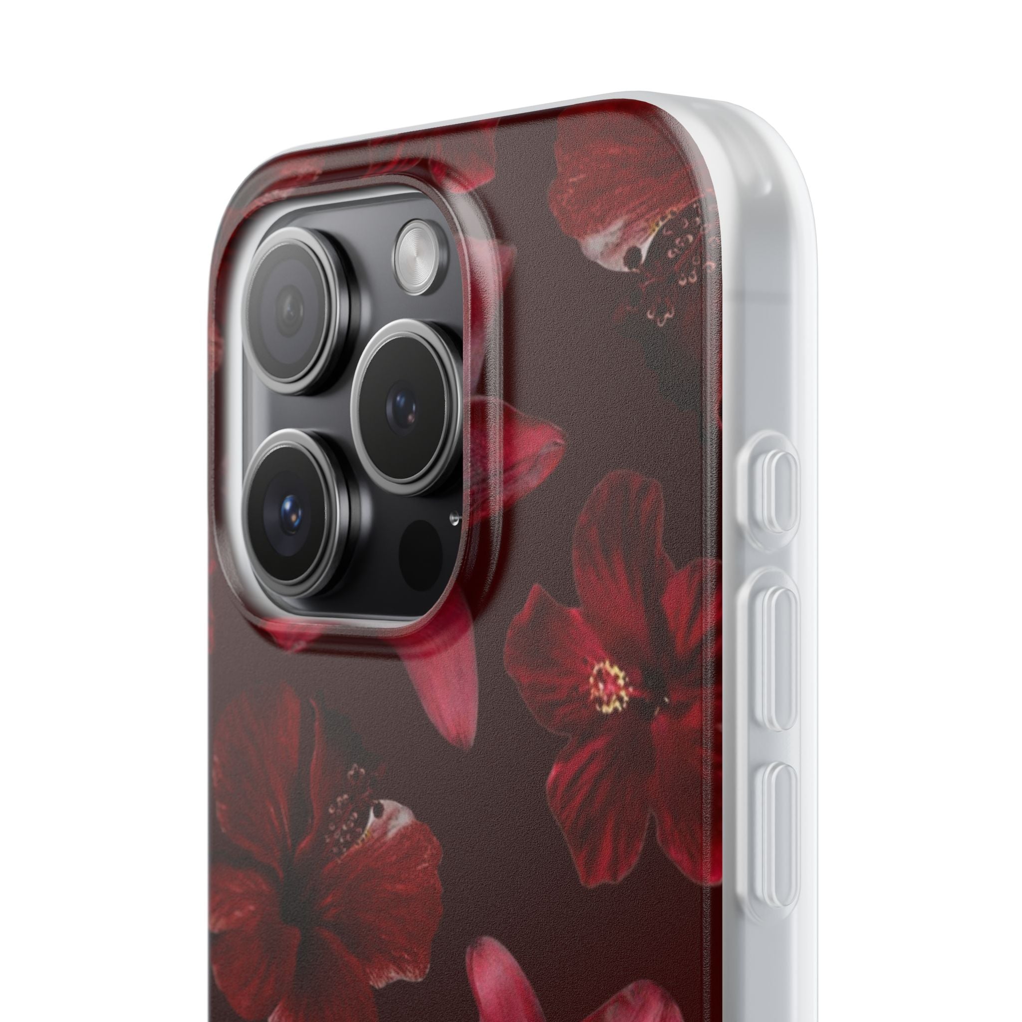 Red Floral Flexi Phone Case – Dark Burgundy Lily Pattern