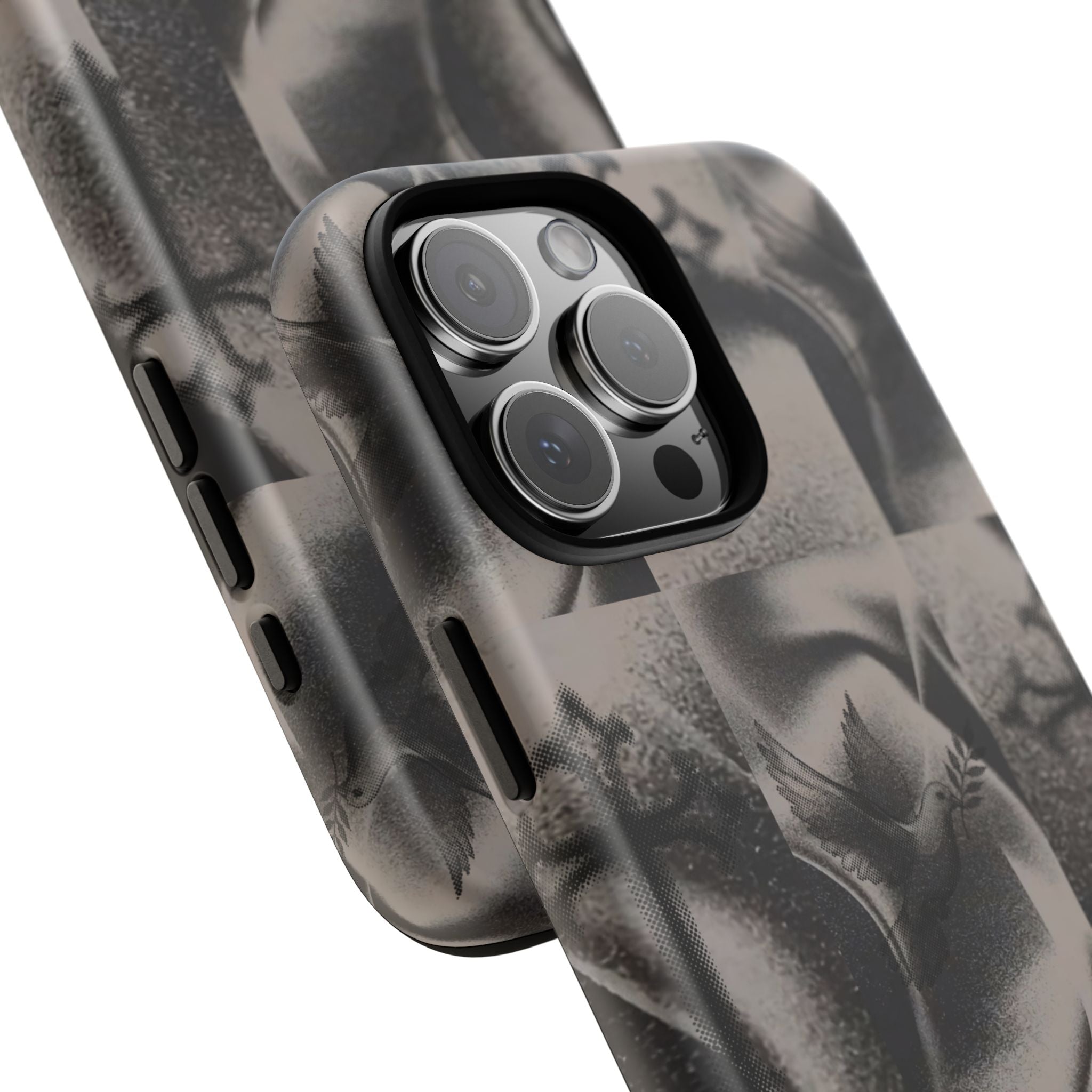 Gothic Cross & Dove Phone Case — Moody Checkerboard Protective Case