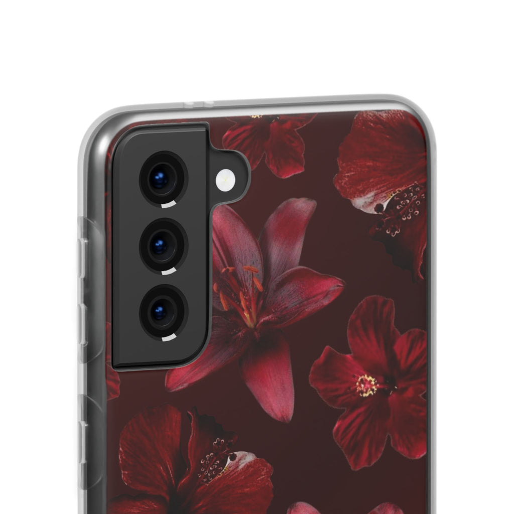 Red Floral Flexi Phone Case – Dark Burgundy Lily Pattern