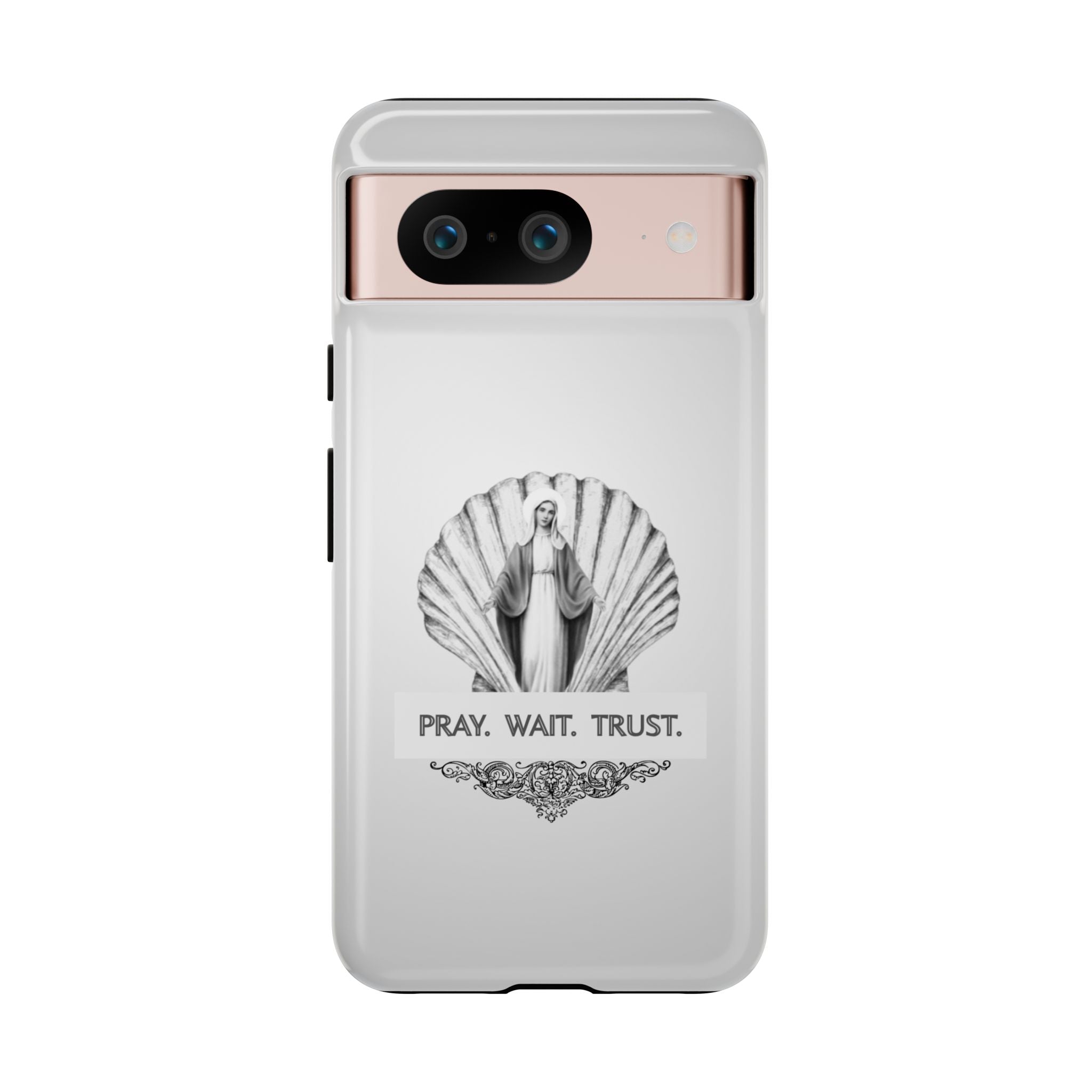 Phone Case — 'Pray. Wait. Trust.' Religious Shell Design (Catholic Inspirational)