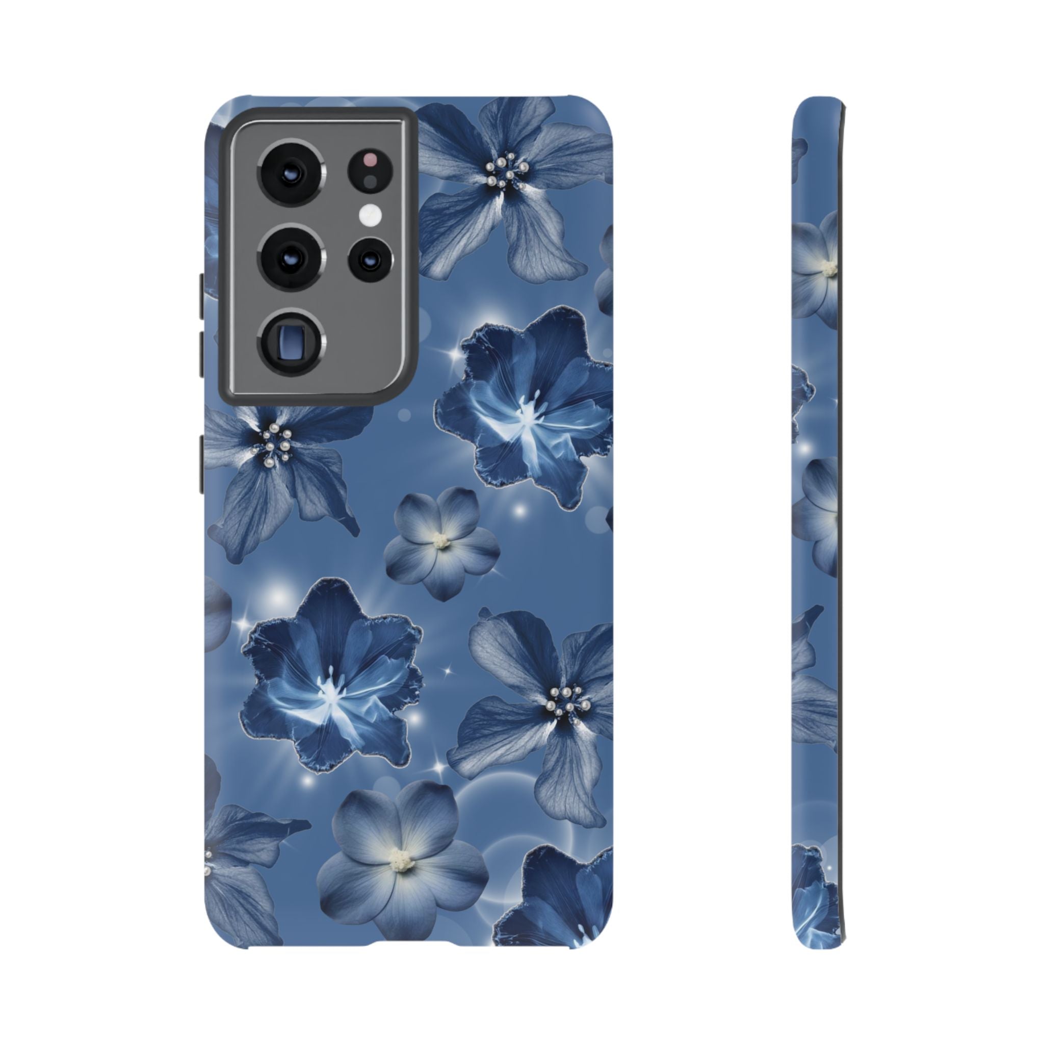 Blue Floral Tough Phone Case — Protective Blossom Design