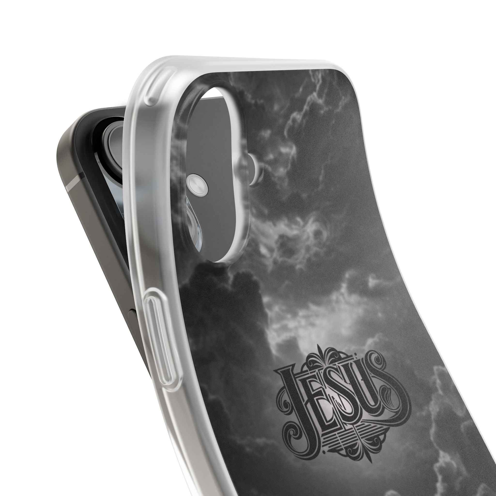 Jesus Cloud Phone Case — Faith-Inspired Flexi Case with 'Jesus' Script