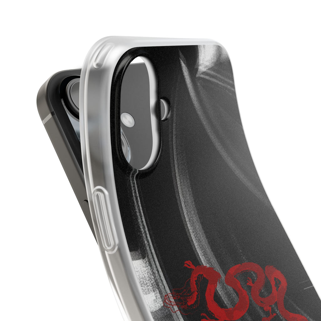 Flexi Phone Case — Black Smoke Background with Red Dragon