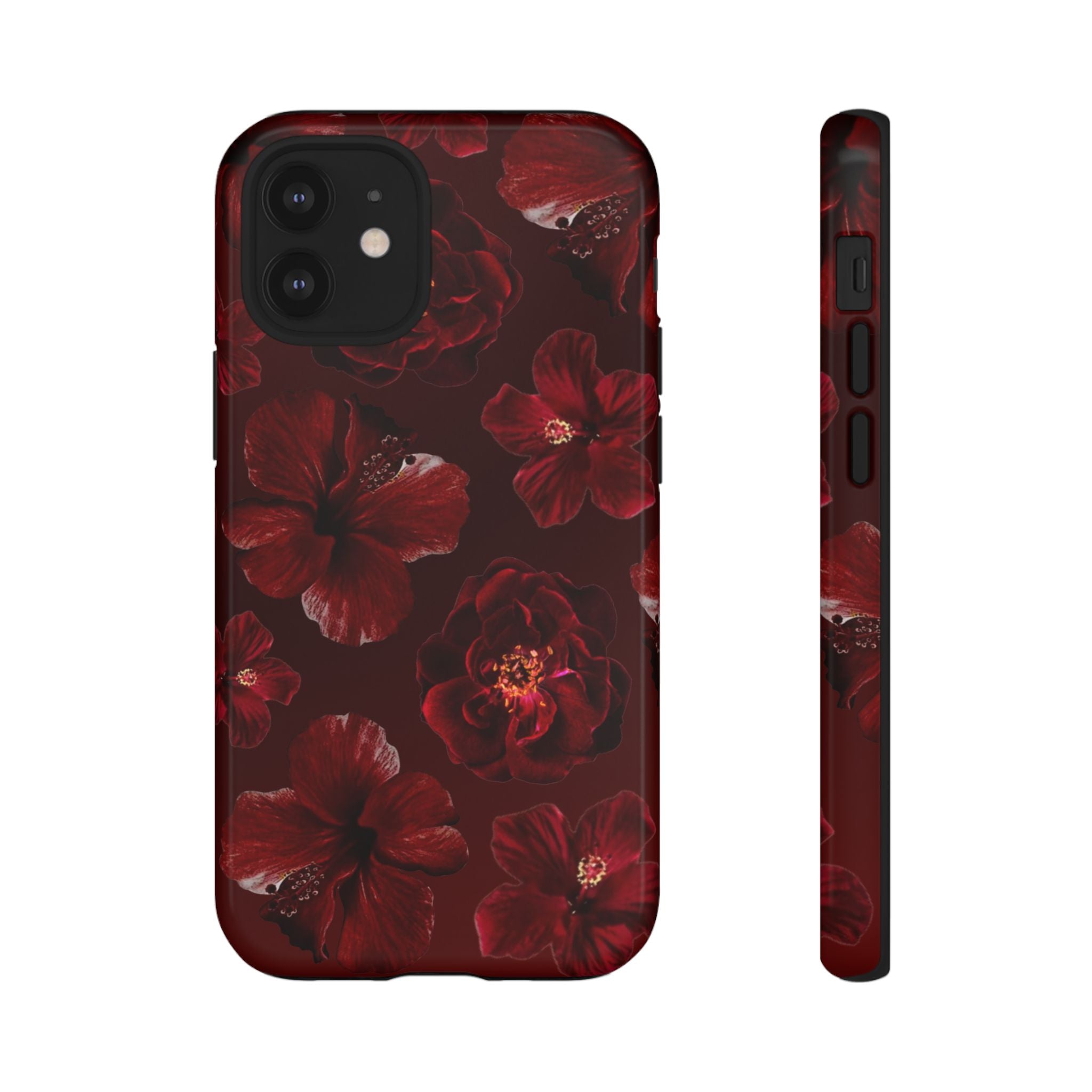 Dark Red Floral Phone Case – Protective Tough Case with Burgundy Roses