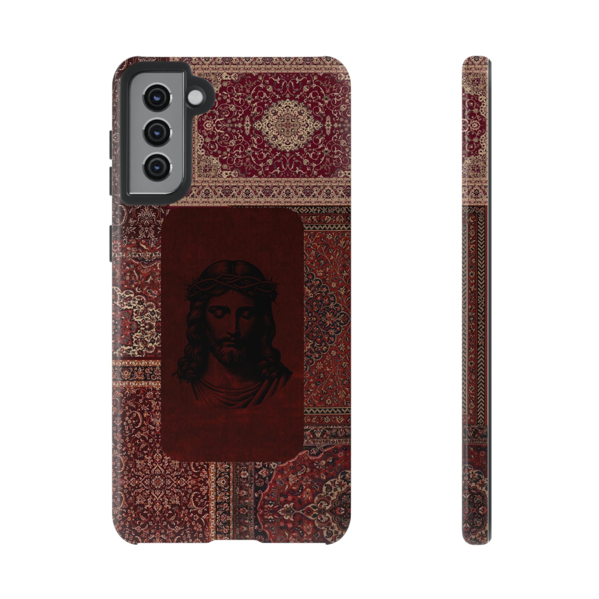Religious Vintage Rug Phone Case — Jesus Portrait Tough Case