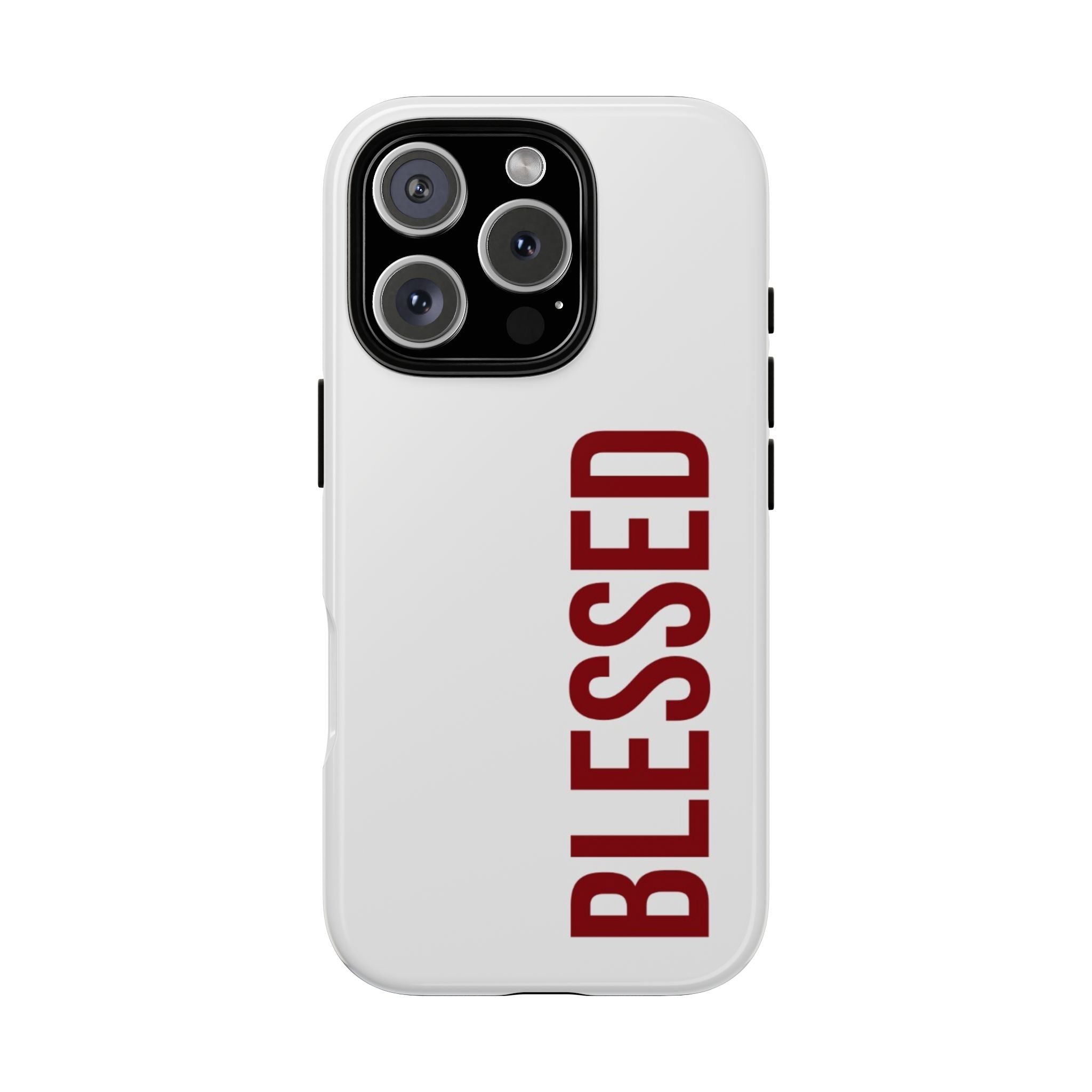 Blessed Vertical Phone Case — Protective Slim iPhone Cover with Red 'BLESSED' Text