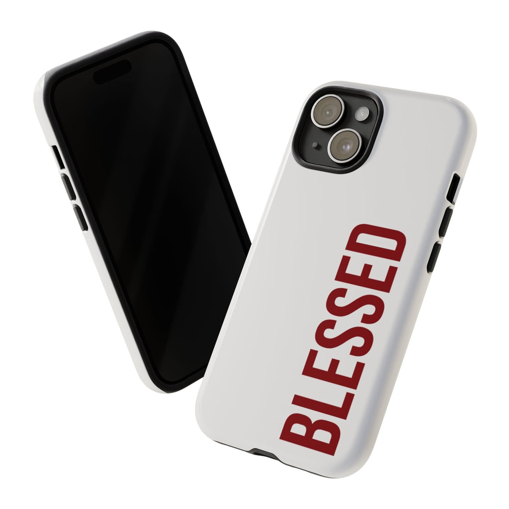 Blessed Vertical Phone Case — Protective Slim iPhone Cover with Red 'BLESSED' Text