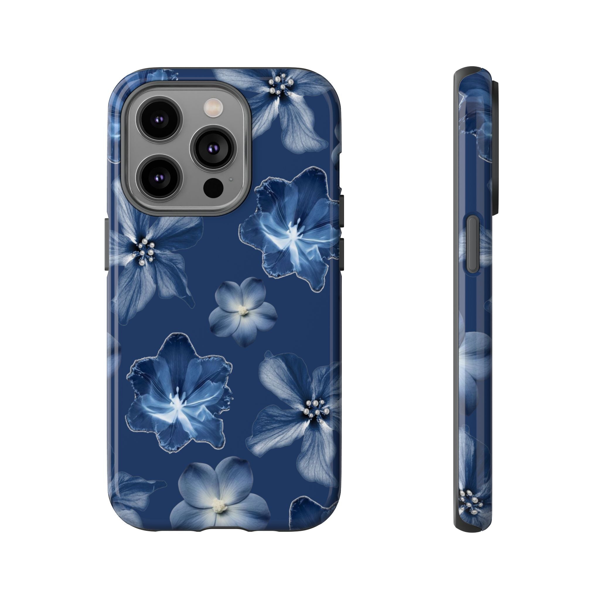 Navy Floral Tough Phone Case — Blue Bloom Protective Cover