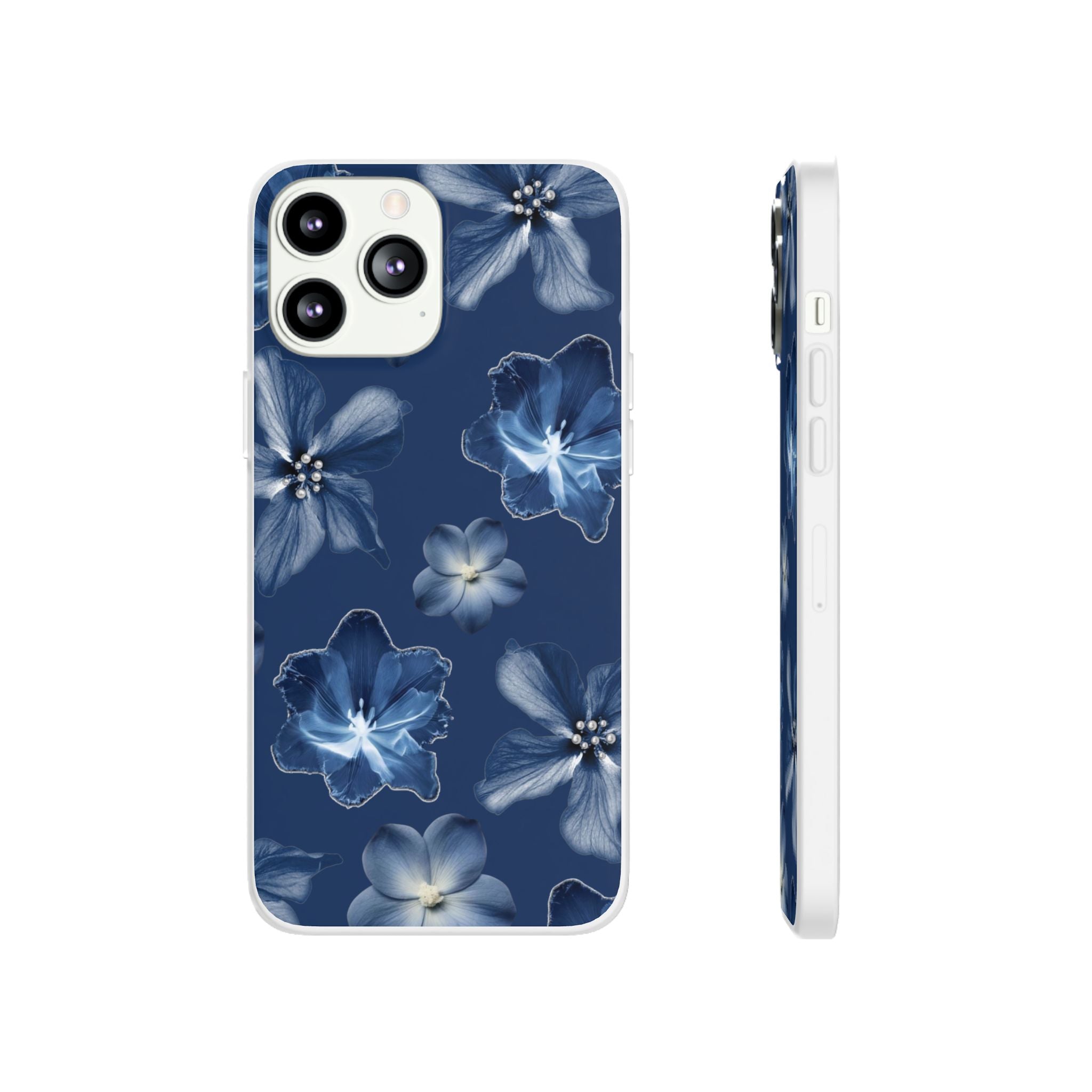 Floral Blue Phone Case — Navy Watercolor Blossom Flexi Case
