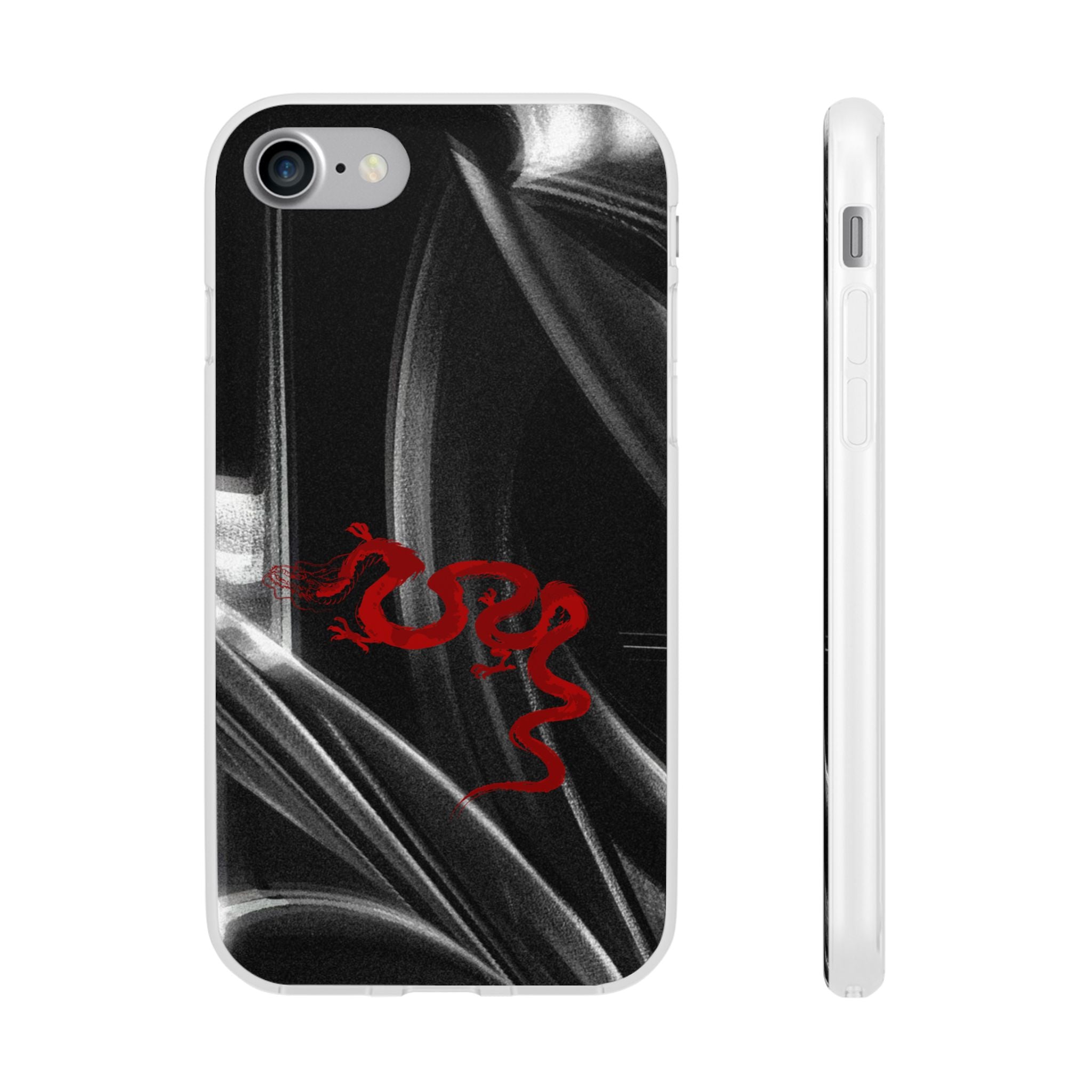 Flexi Phone Case — Black Smoke Background with Red Dragon