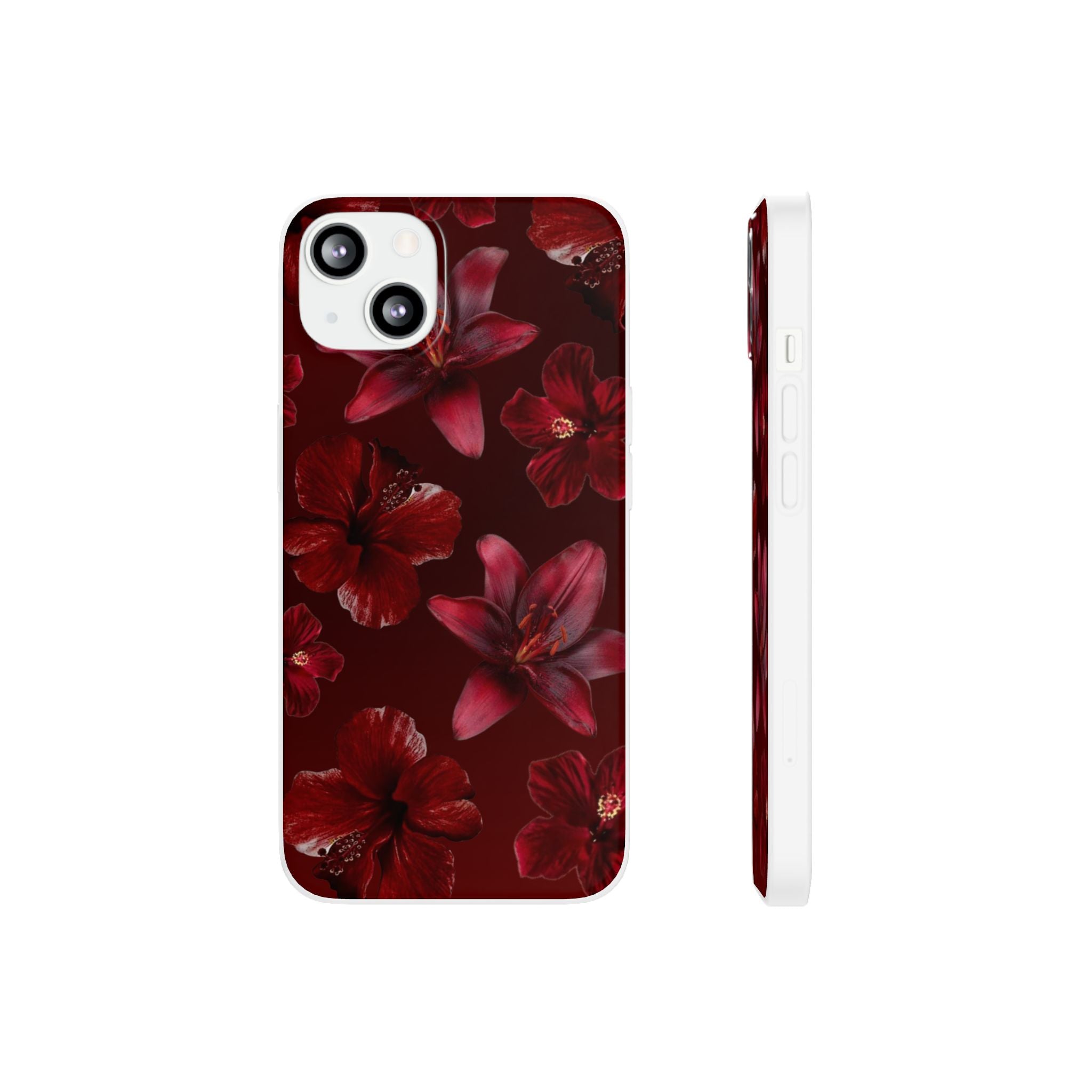 Red Floral Flexi Phone Case – Dark Burgundy Lily Pattern