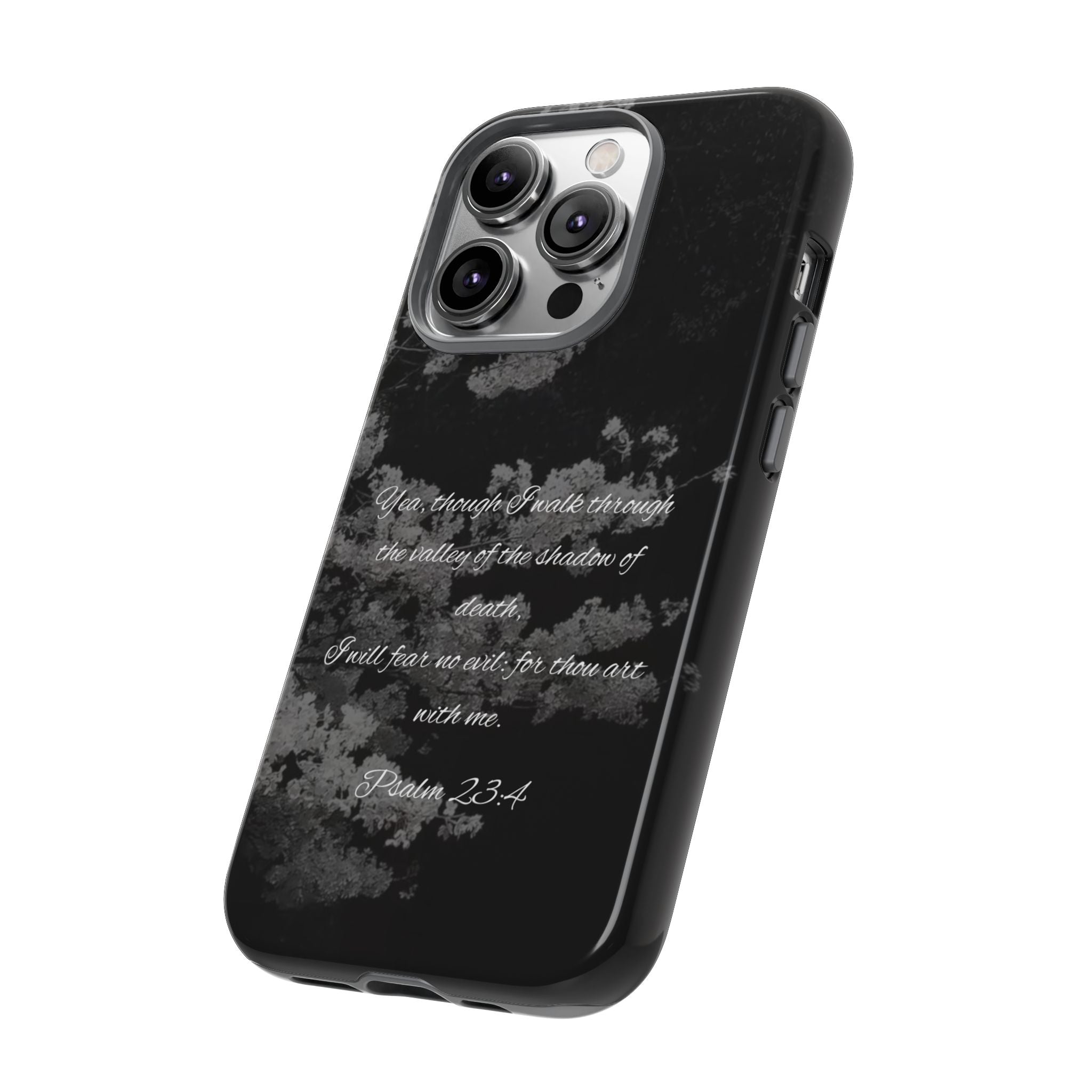 Bible Verse Phone Case — Psalm 23:4 Comfort Black Protective Cover