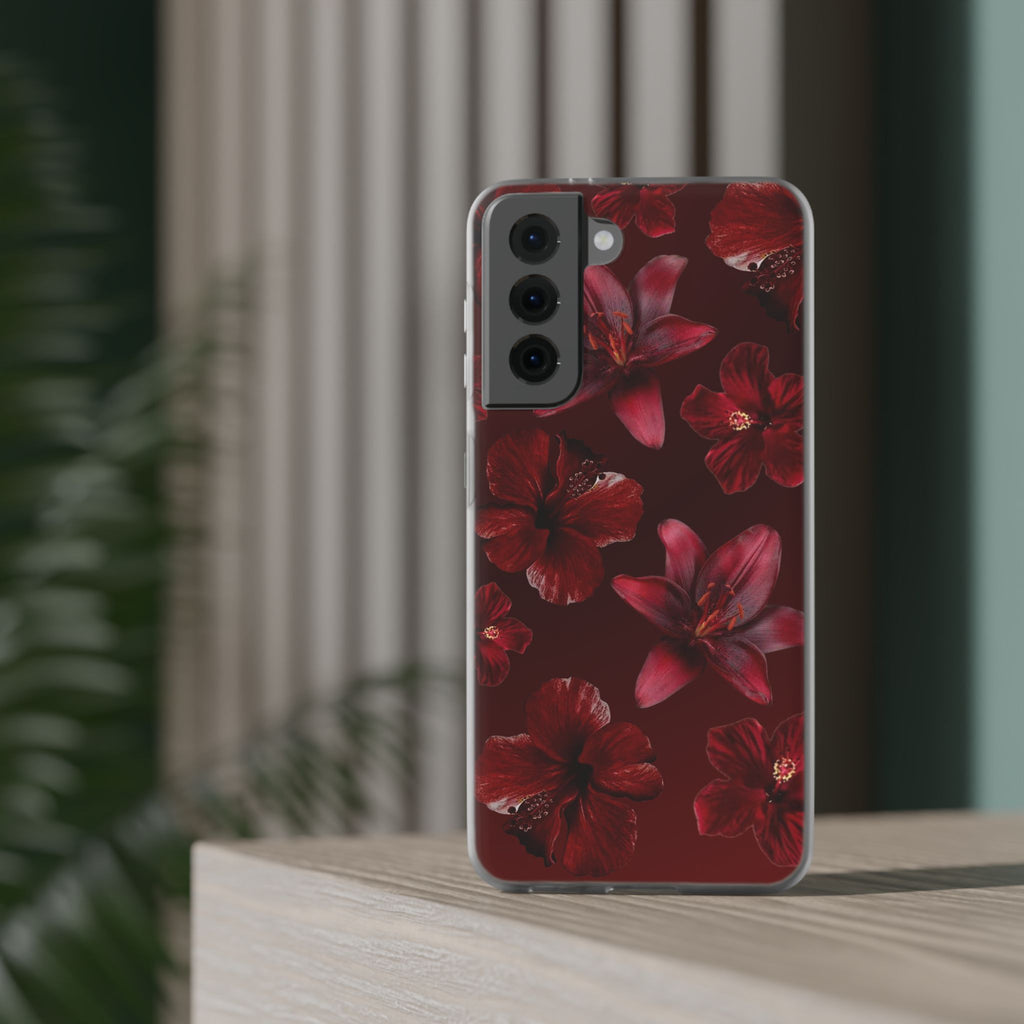 Red Floral Flexi Phone Case – Dark Burgundy Lily Pattern