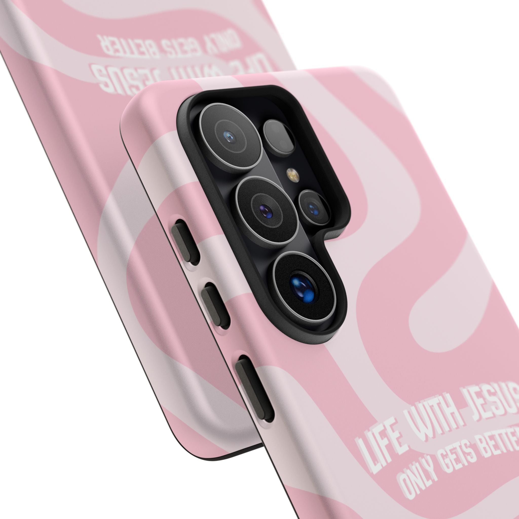 Pink Swirl Phone Case - "Life With Jesus Only Gets Better" Christian iPhone Cover
