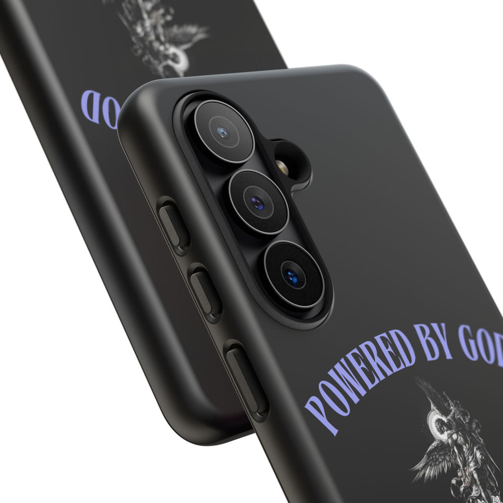 Phone Case — "Powered by God" Black Protective Case with Angelic Skull Design