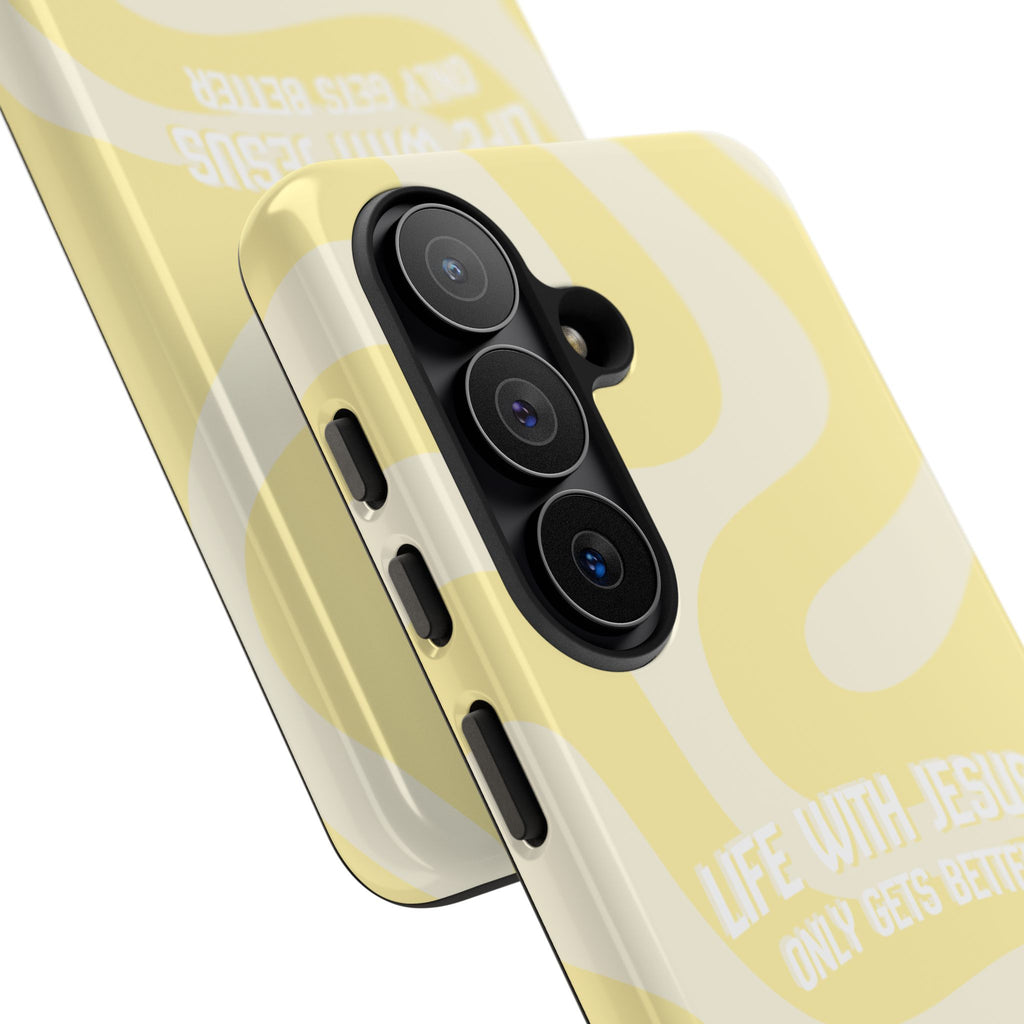 Yellow Swirl Phone Case - "Life With Jesus Only Gets Better" Christian iPhone Cover Tough Case