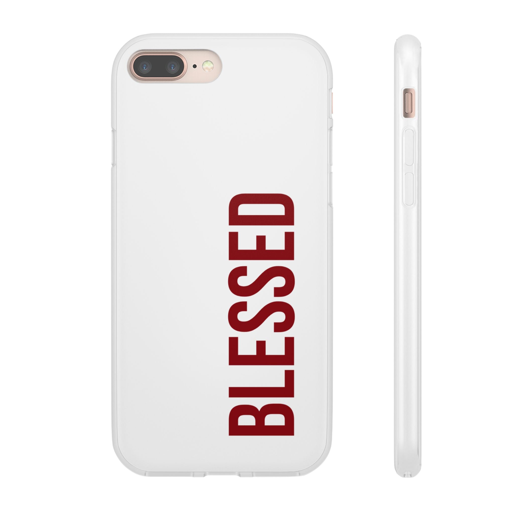 Blessed Phone Case — Vertical Red Typography Clear Flexi Case
