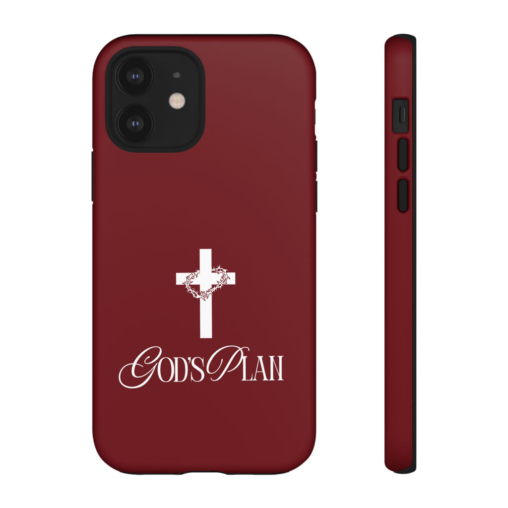 God's Plan — Christian Tough Phone Case | Cross Faith Burgundy Cover