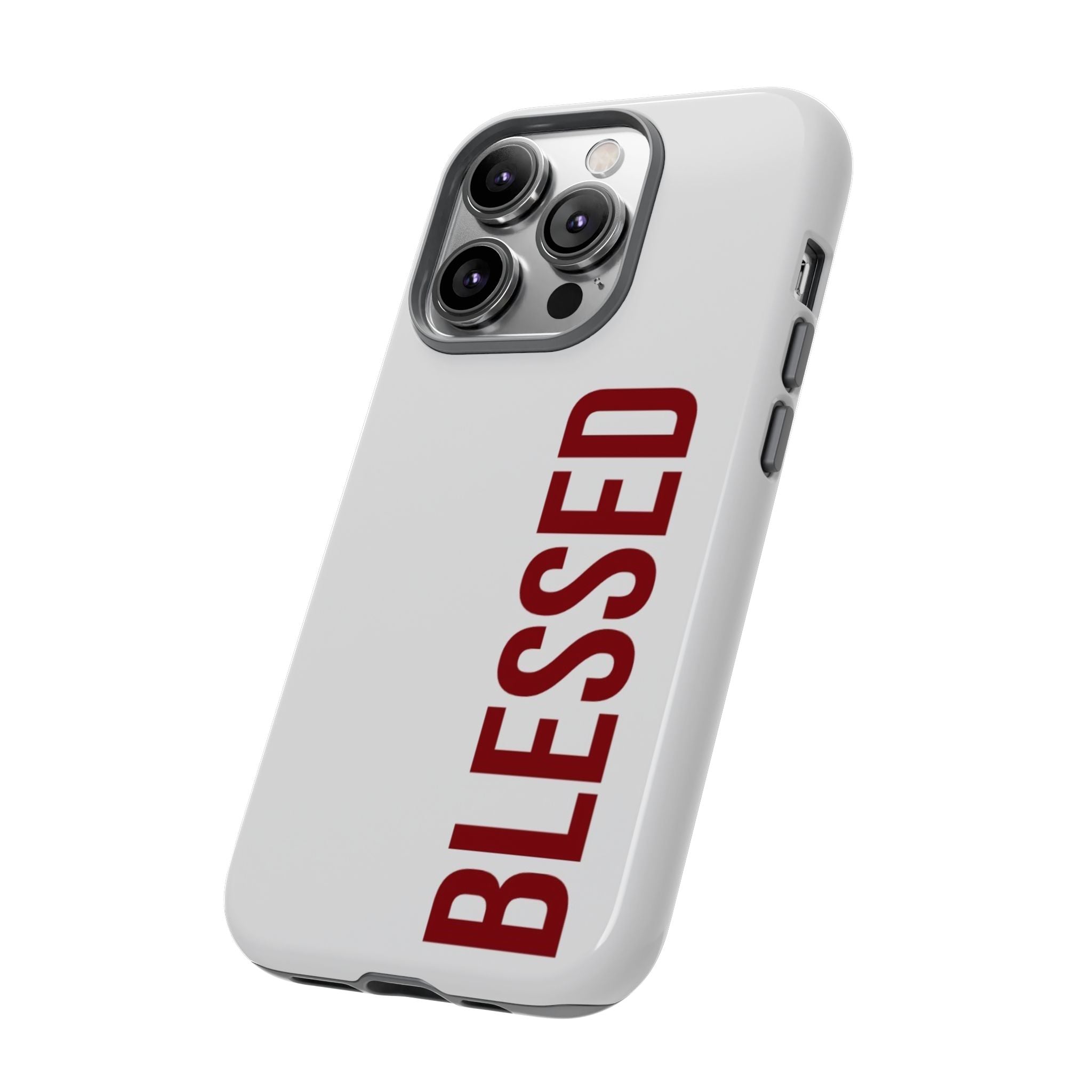 Blessed Vertical Phone Case — Protective Slim iPhone Cover with Red 'BLESSED' Text