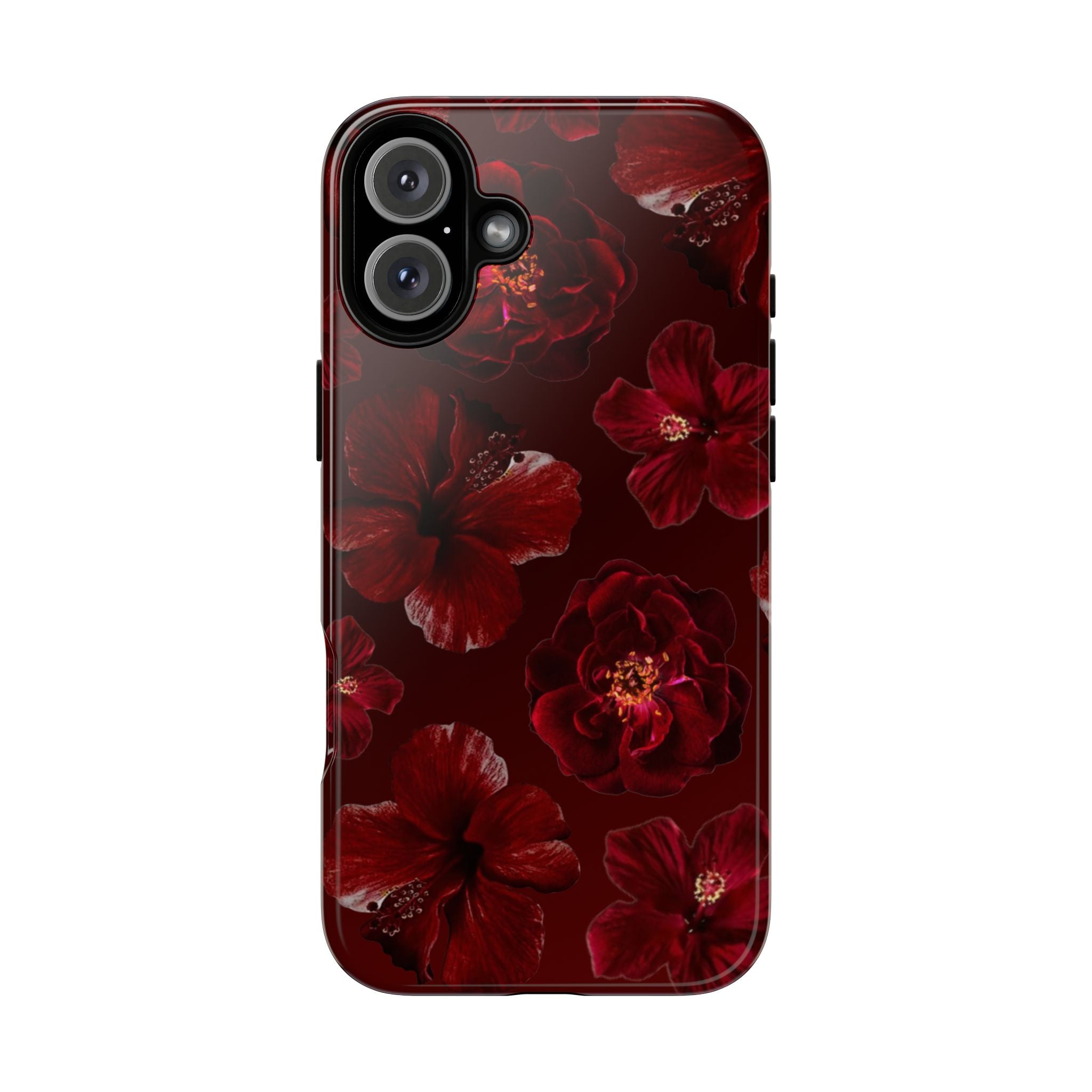 Dark Red Floral Phone Case – Protective Tough Case with Burgundy Roses