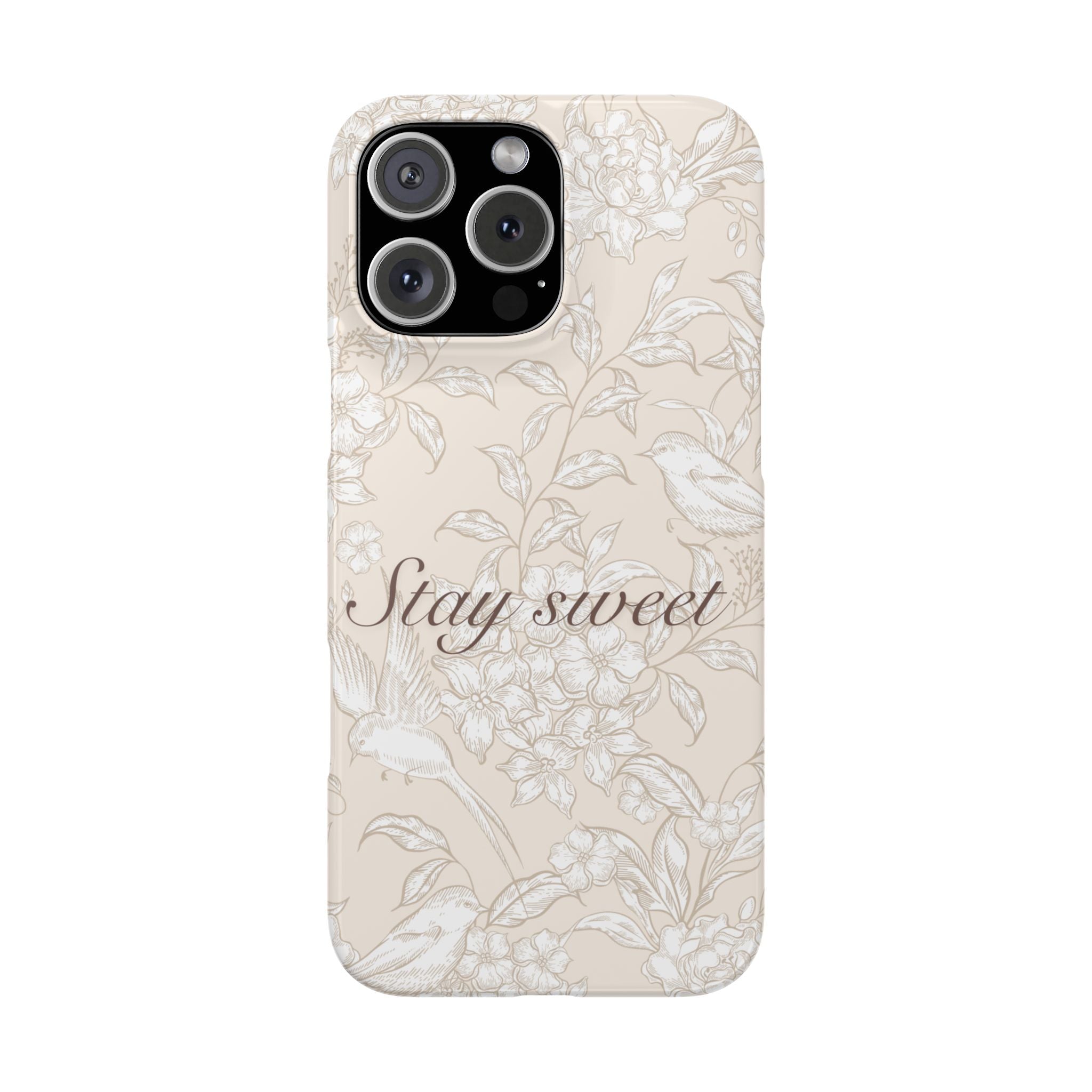Stay Sweet Floral Slim Phone Case — Beige Bird & Blossom Protective Cover