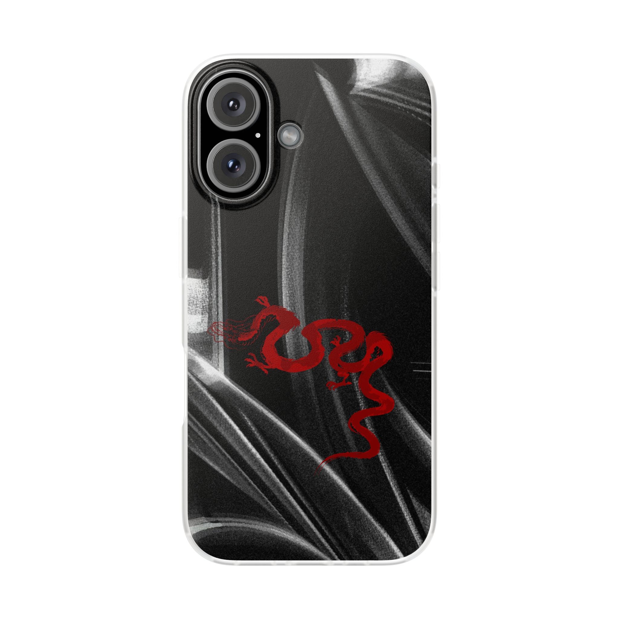 Flexi Phone Case — Black Smoke Background with Red Dragon