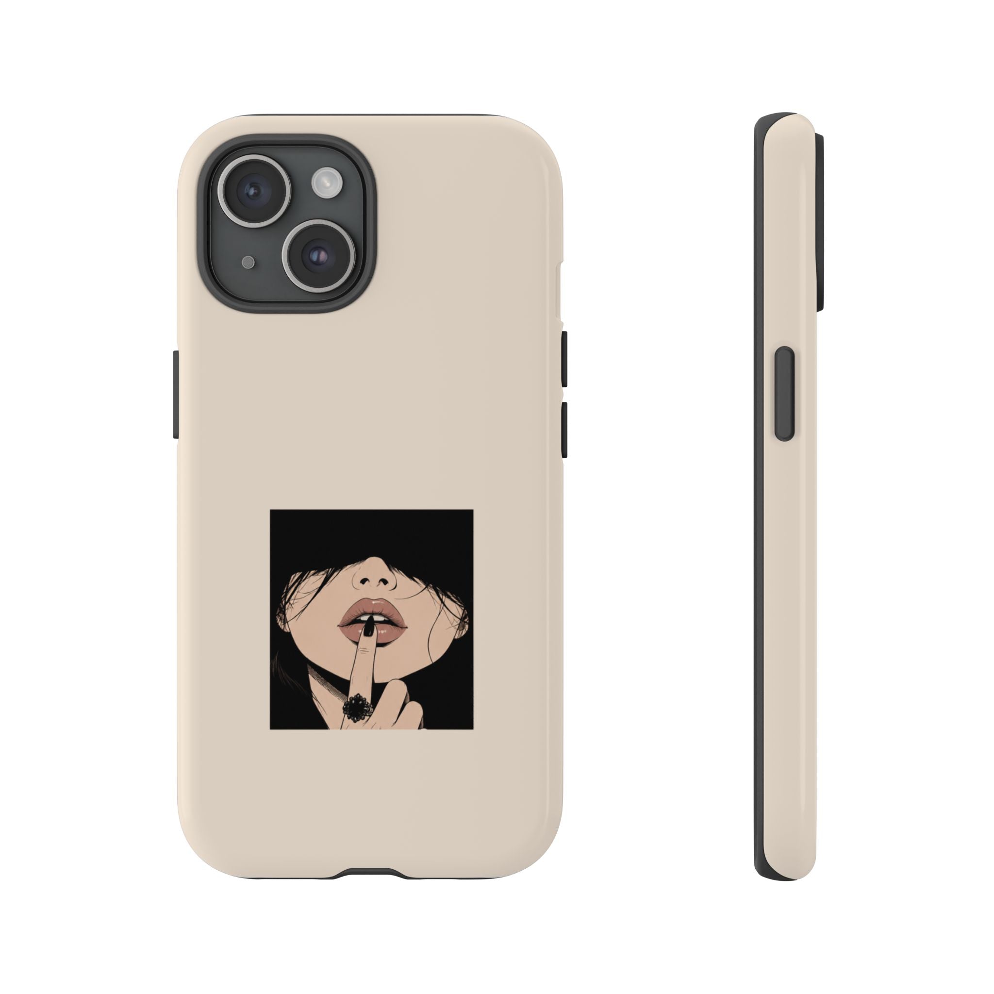 Minimal Anime Girl Shh Design, Edgy Aesthetic Protective Cover