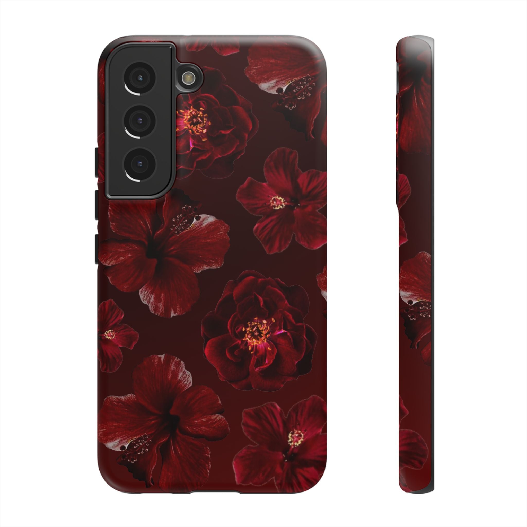 Dark Red Floral Phone Case – Protective Tough Case with Burgundy Roses
