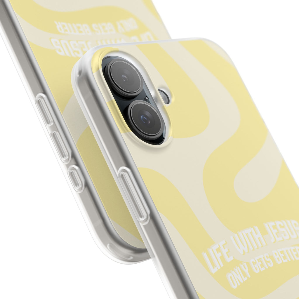 Christian Phone Case - "Life With Jesus Only Gets Better" Yellow Swirl Flexi Case