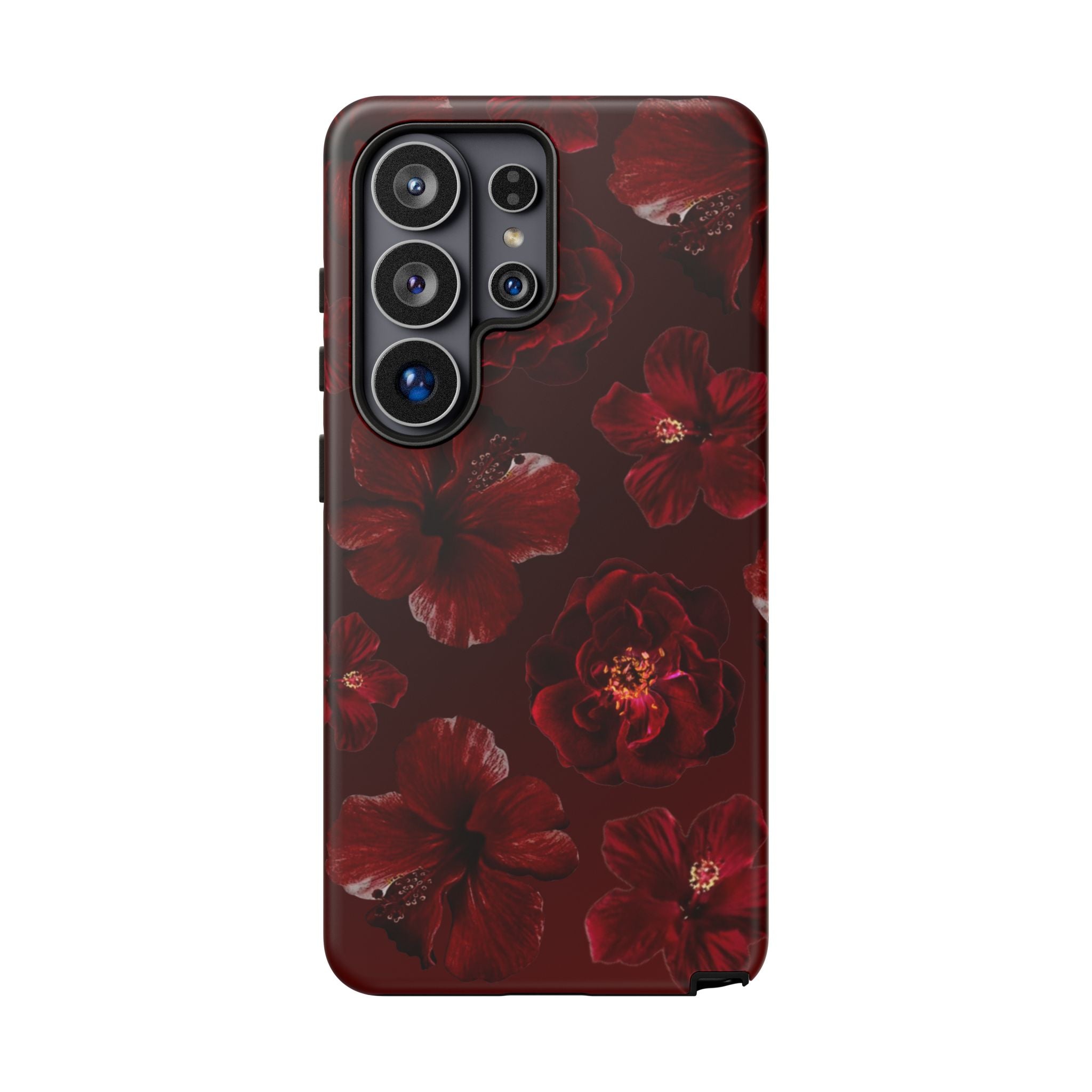 Dark Red Floral Phone Case – Protective Tough Case with Burgundy Roses