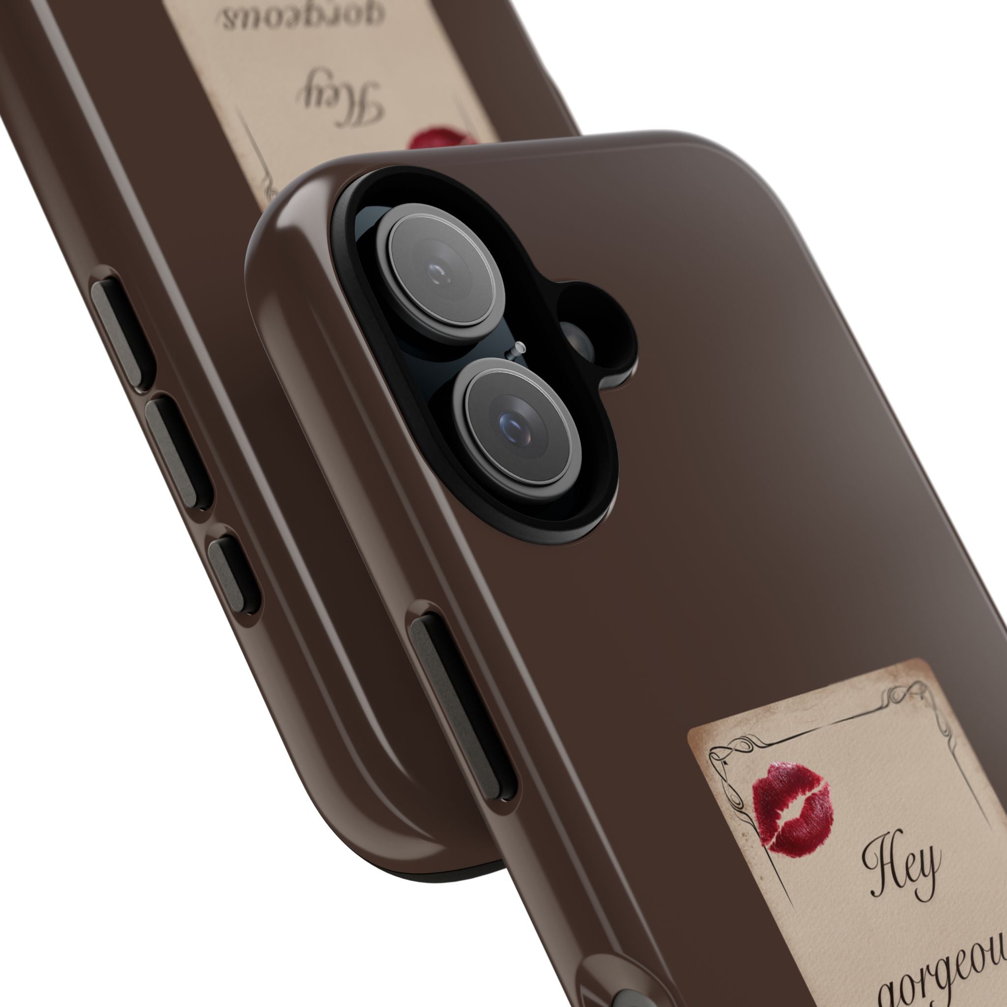 Hey Gorgeous Phone Case — Brown Lip Print & Shadow Hand Protective Cover