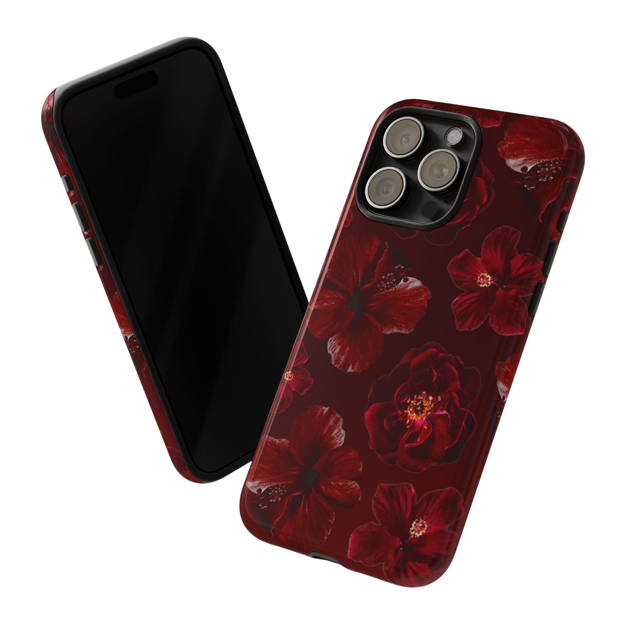 Dark Red Floral Phone Case – Protective Tough Case with Burgundy Roses