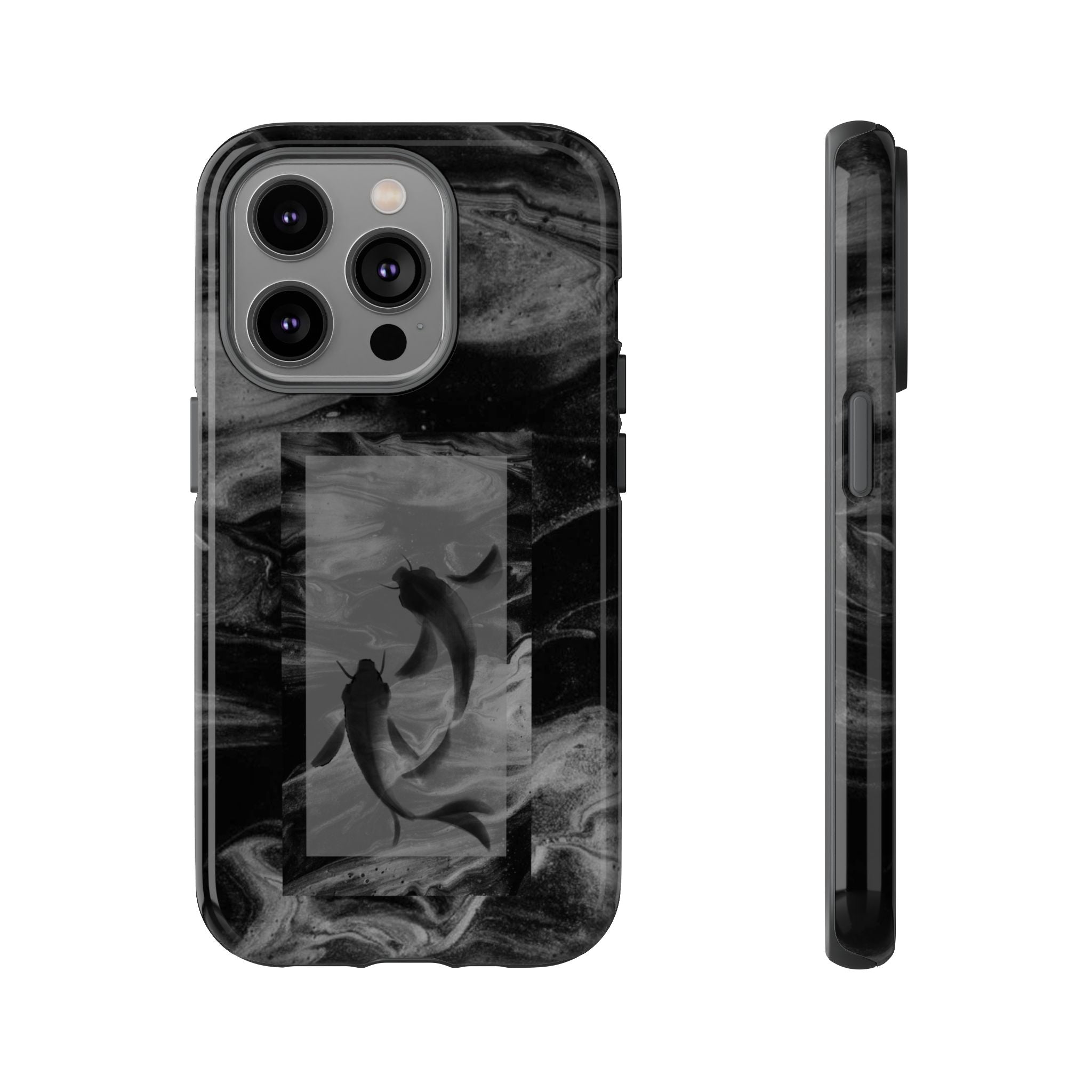 Koi Yin-Yang Marble Phone Case – Black Smoky Art Protection
