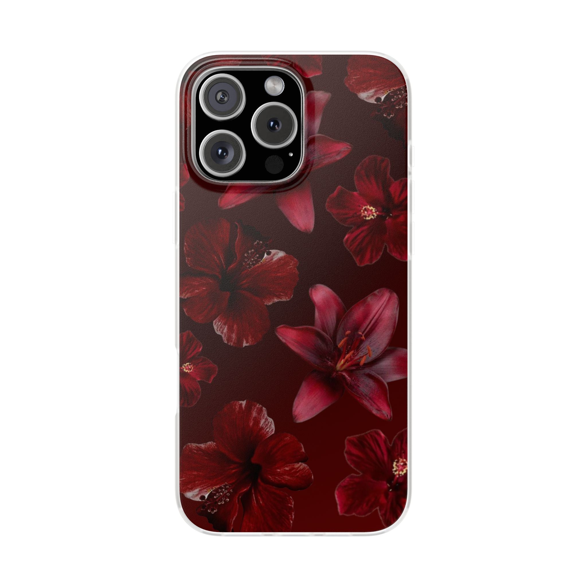 Red Floral Flexi Phone Case – Dark Burgundy Lily Pattern