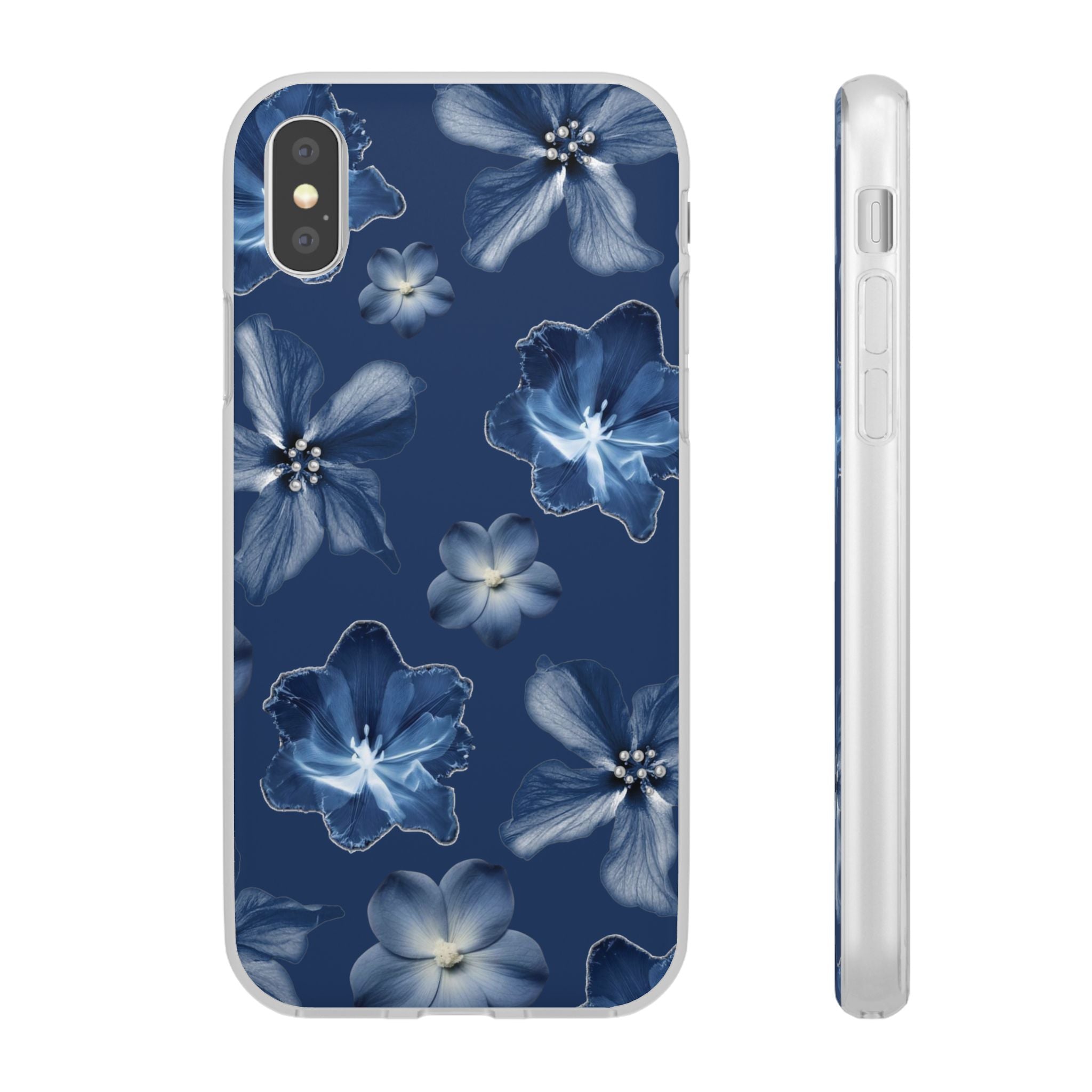 Floral Blue Phone Case — Navy Watercolor Blossom Flexi Case