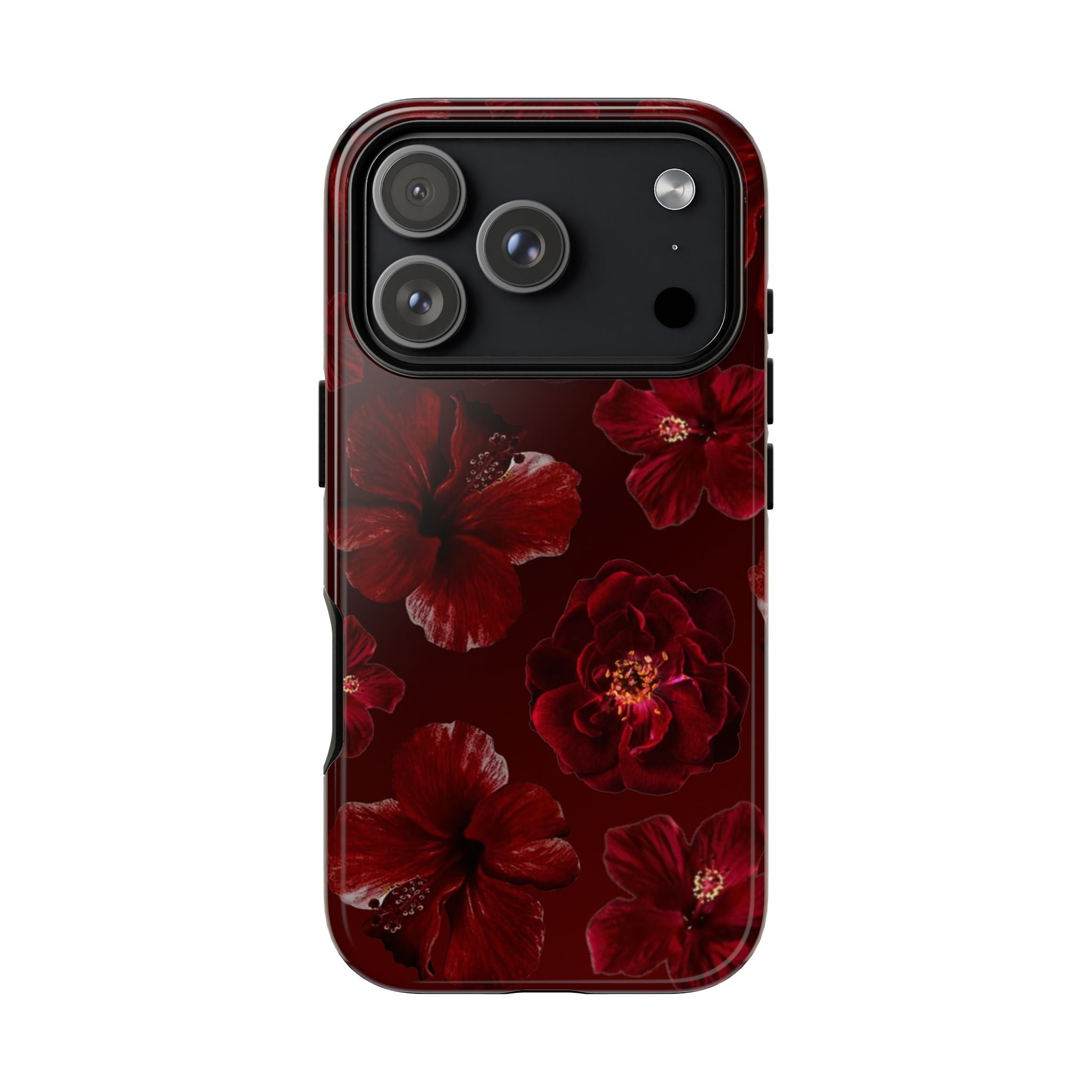 Dark Red Floral Phone Case – Protective Tough Case with Burgundy Roses