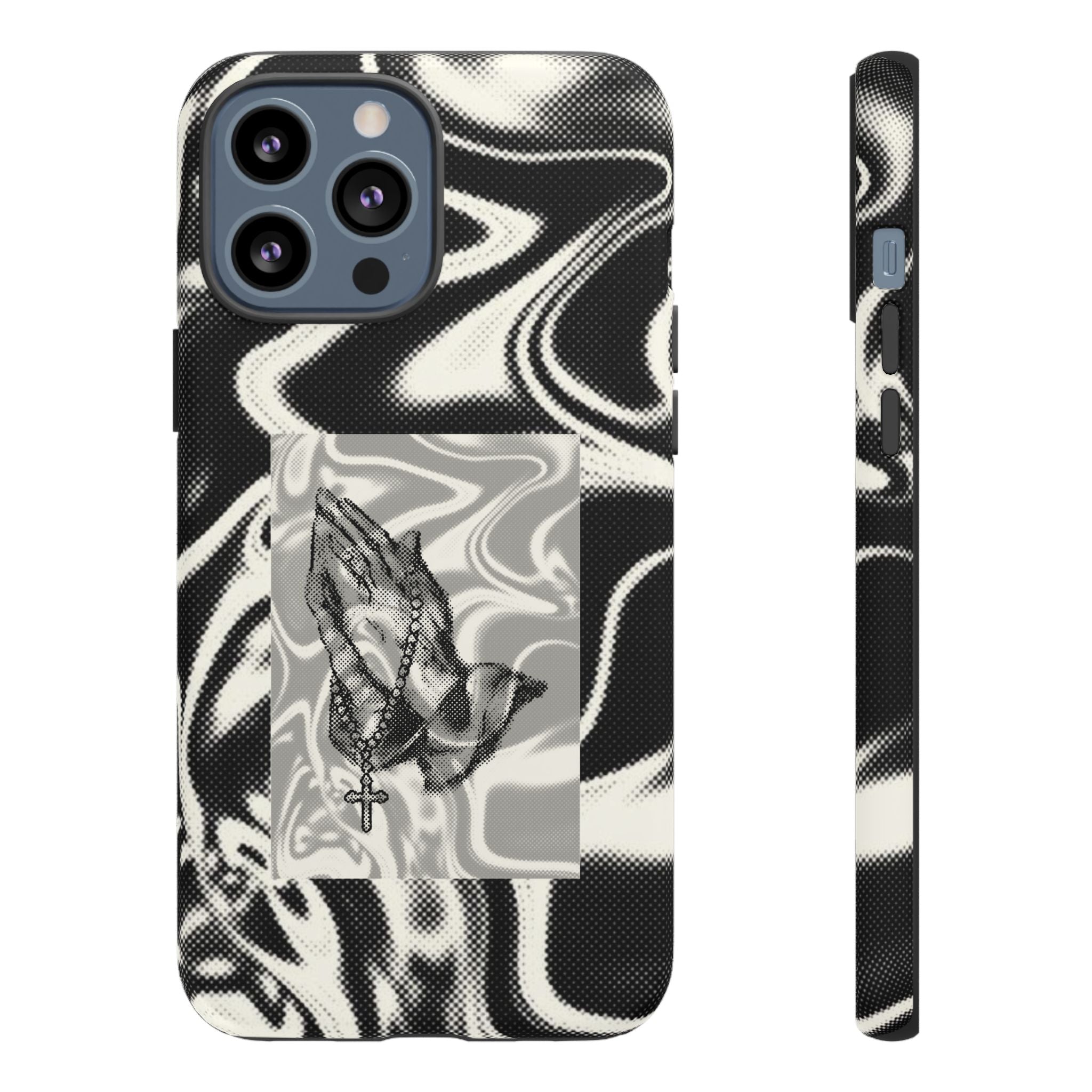 Praying Hands Phone Case – Black White Marble Spiritual Design